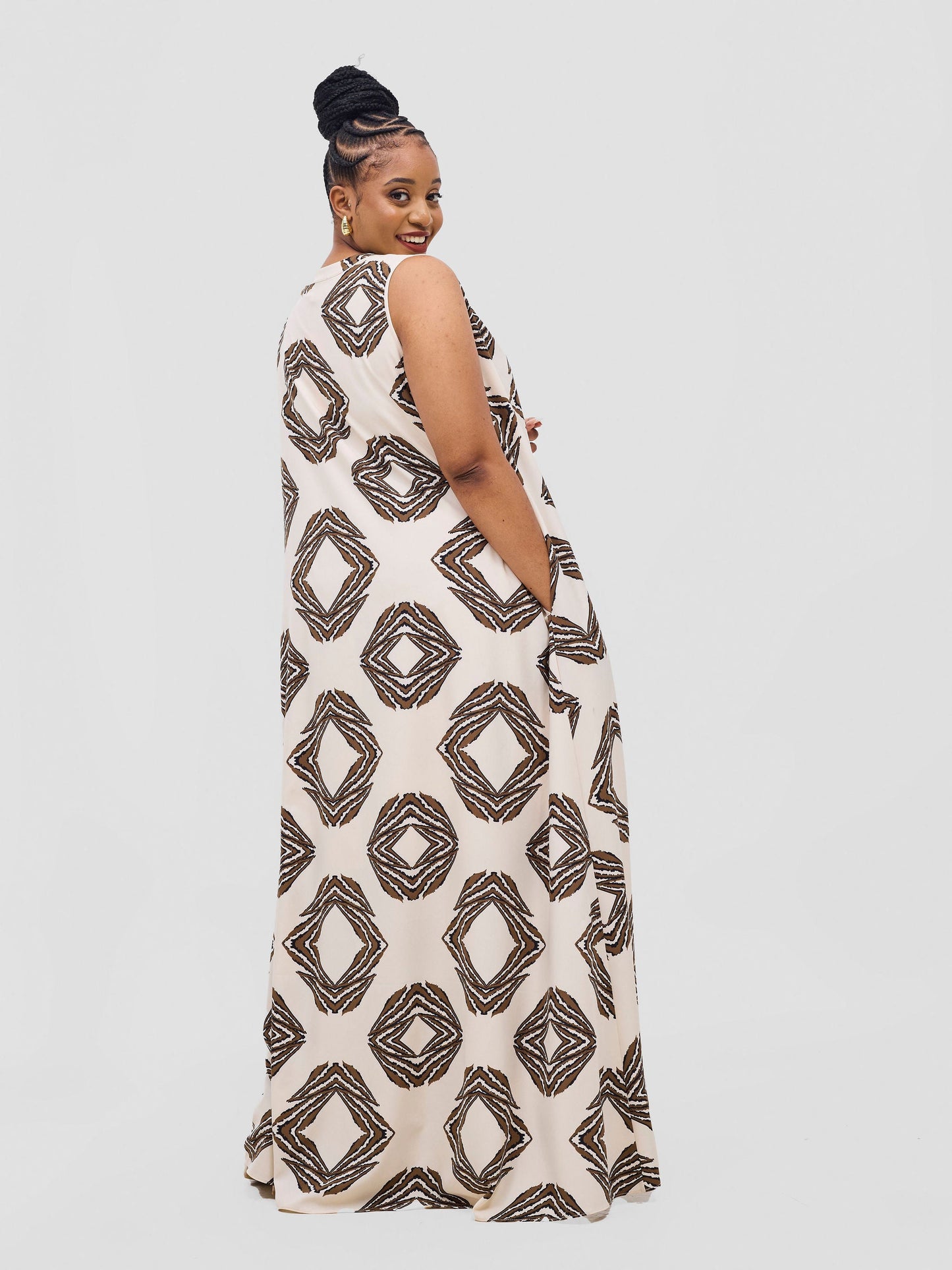 Vivo Ava Tent Maxi Dress - Cream / Brown Print