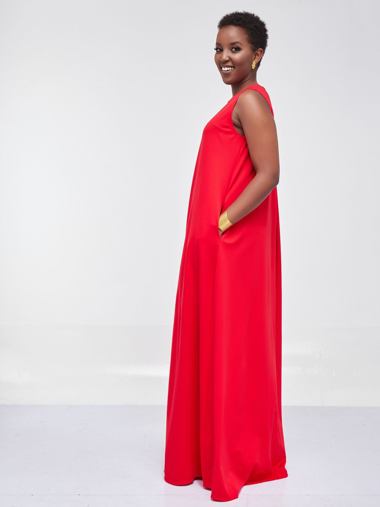 Vivo Ponte Back Pleat Maxi Dress - Red
