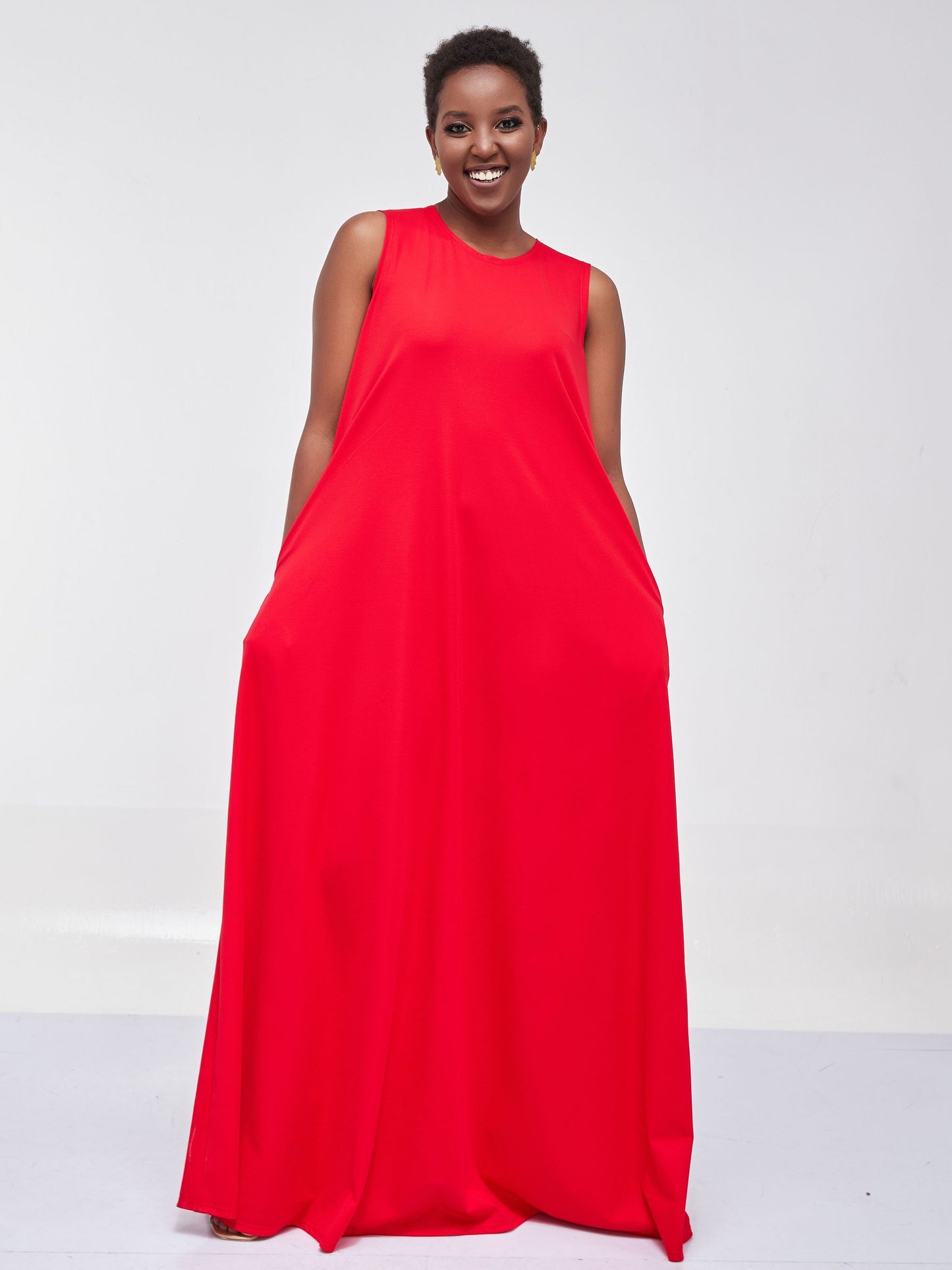 Vivo Ponte Back Pleat Maxi Dress - Red