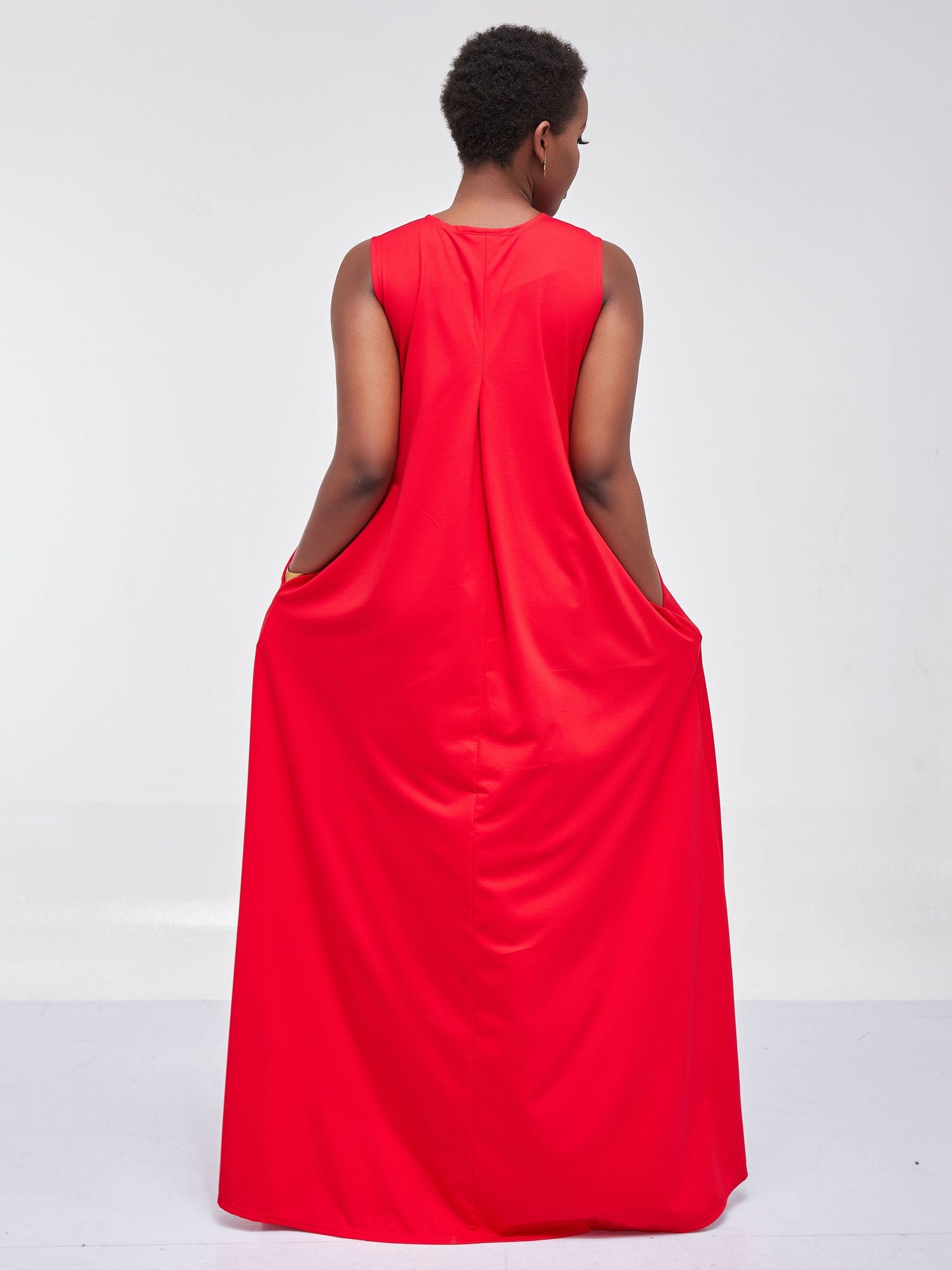 Vivo Ponte Back Pleat Maxi Dress - Red