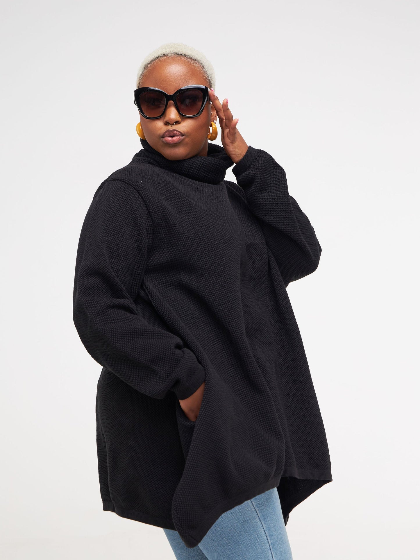 Vivo Cowl Neck Knit Sweater - Black