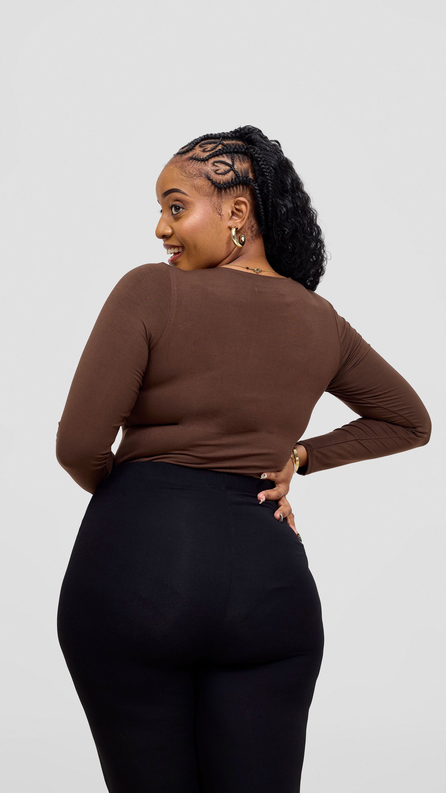 Vivo Everyday Long Sleeved Double Layered Bodysuit - Chocolate Brown