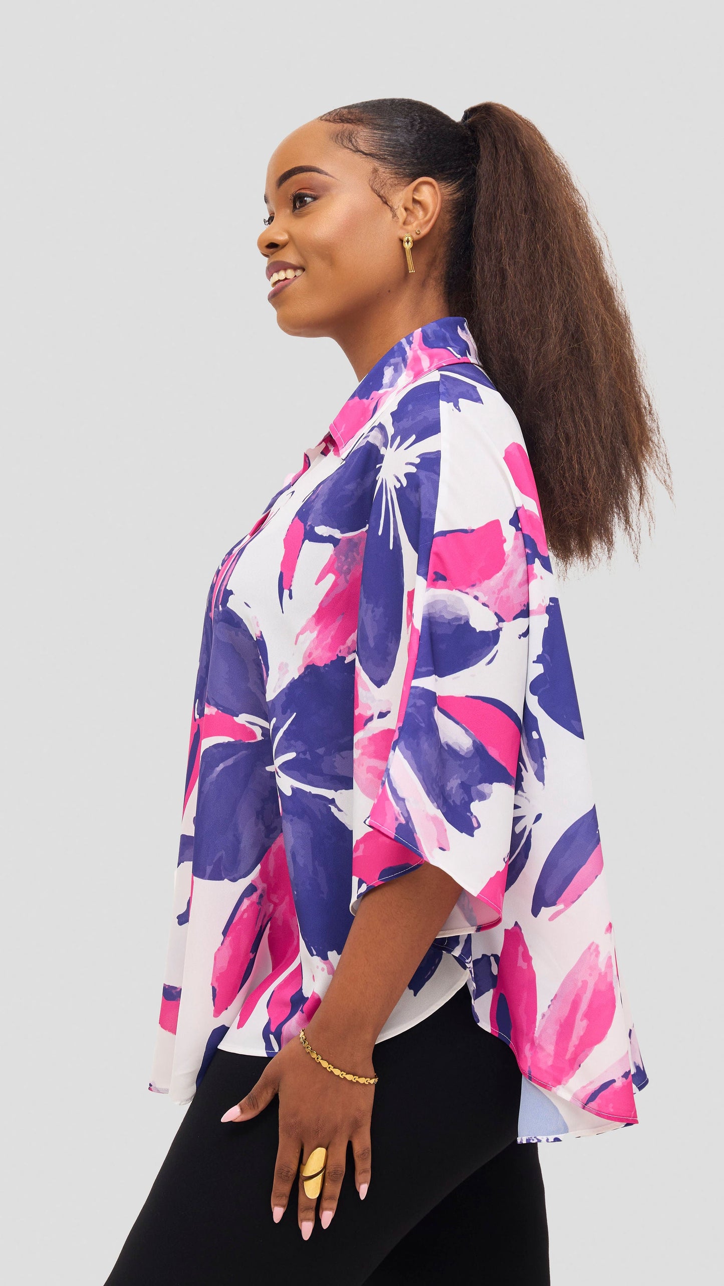 Vivo Iyana Cape Top - White / Fuschia Iya Print