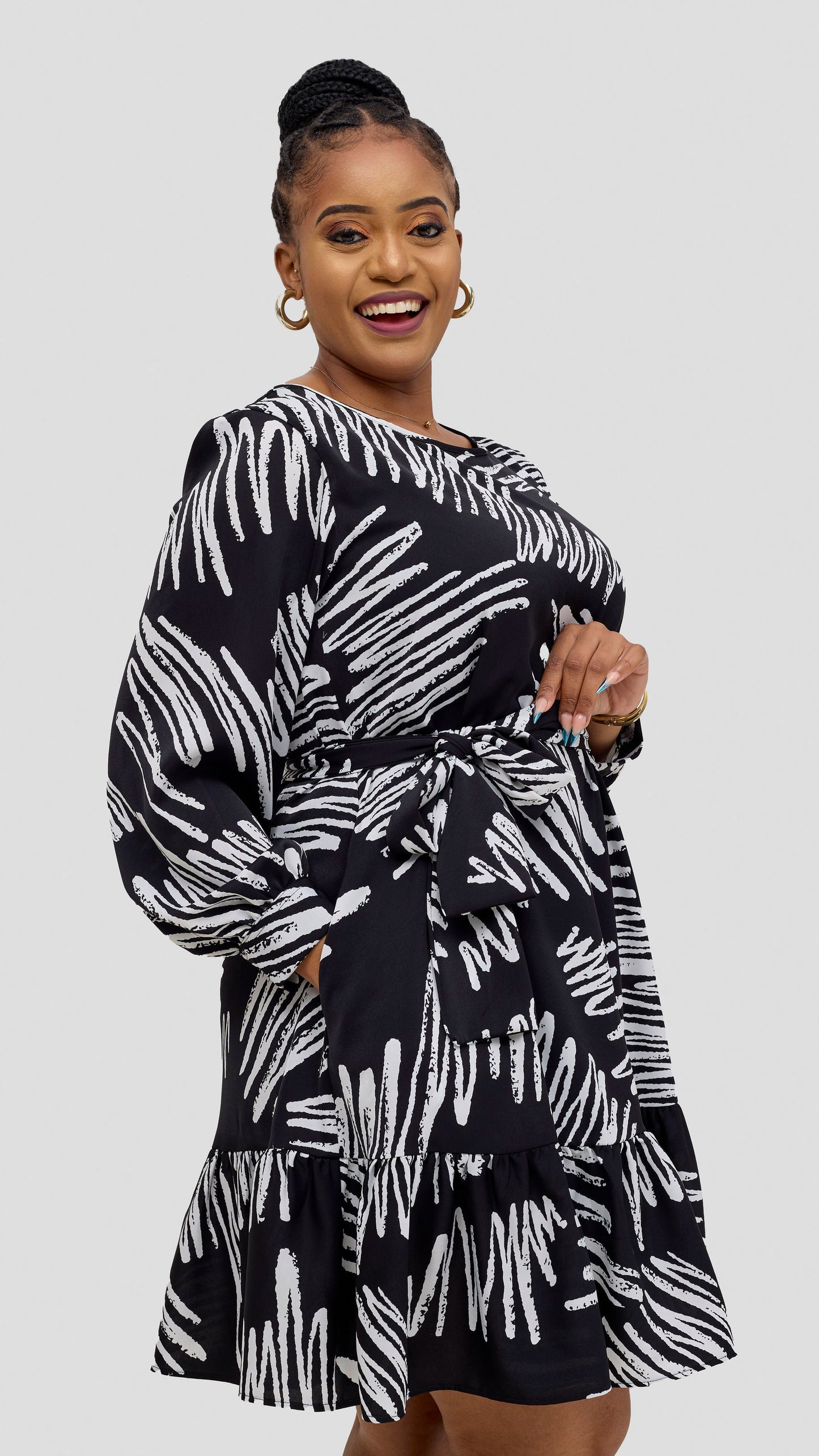 Vivo Serwa Tent Dress - Black / White Print