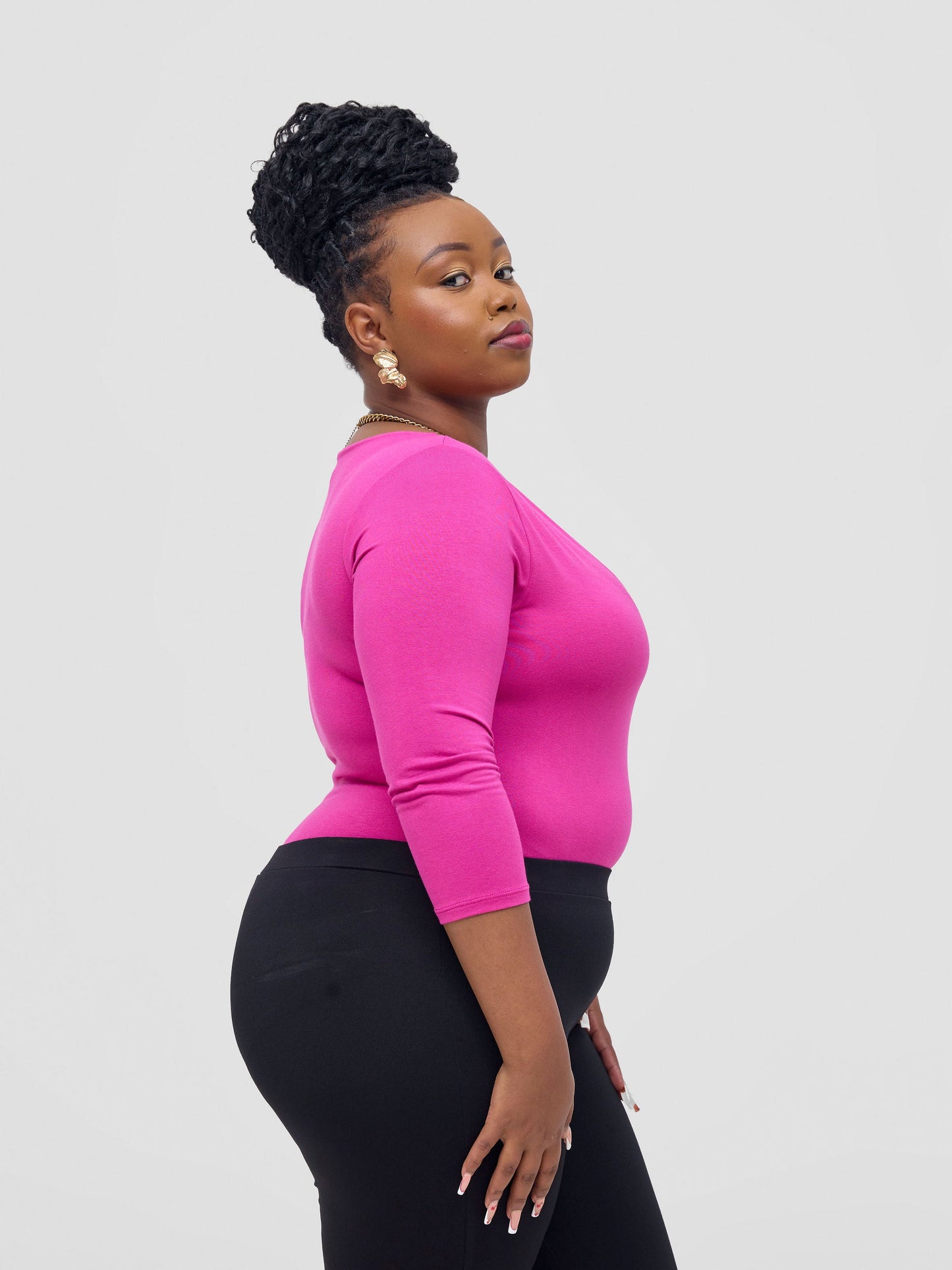 Vivo Basic 3/4 Sleeved Double Layered Bodysuit - Pink