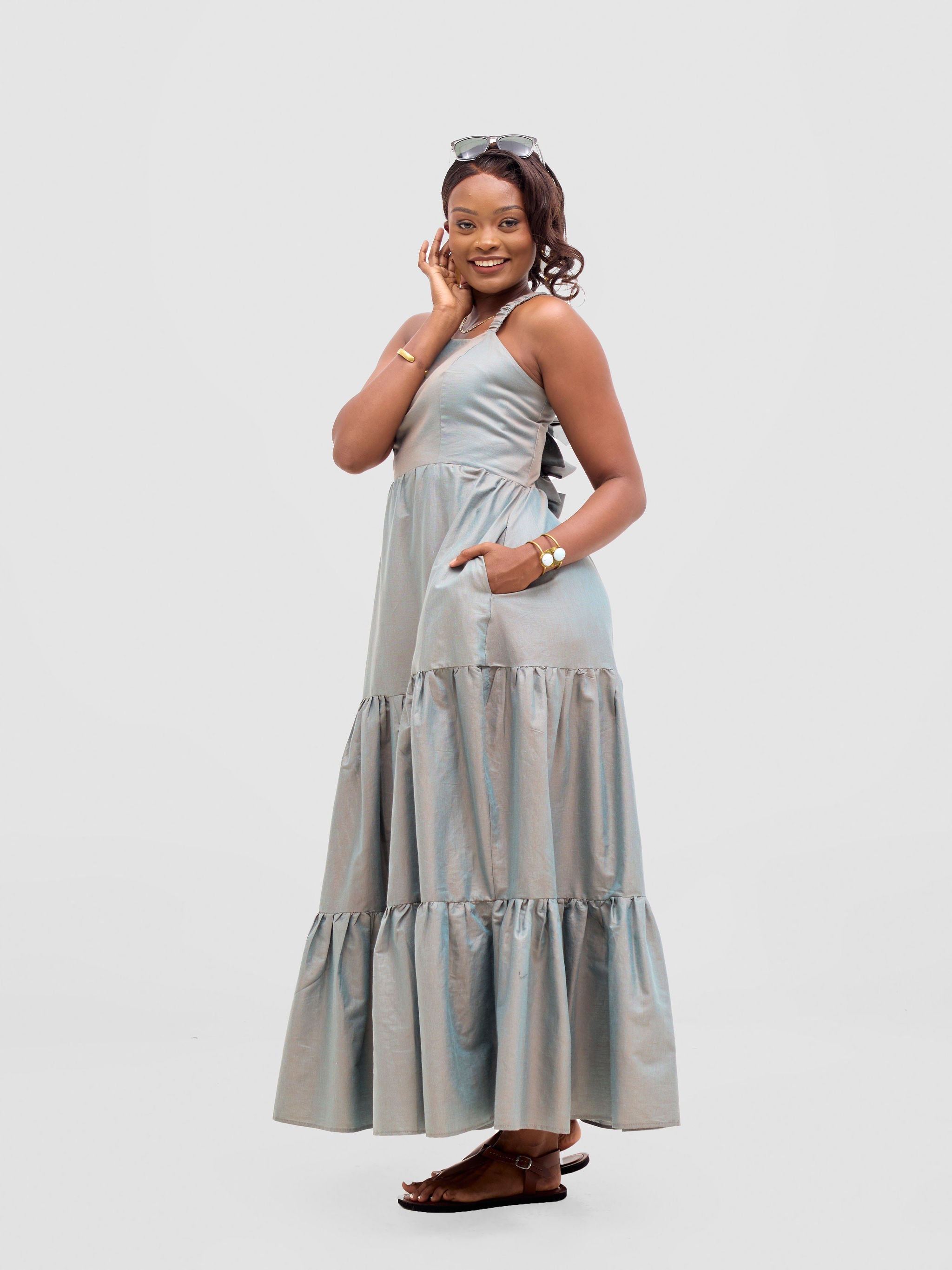 Safari Kikoy Tie Back Maxi Dress - Frost