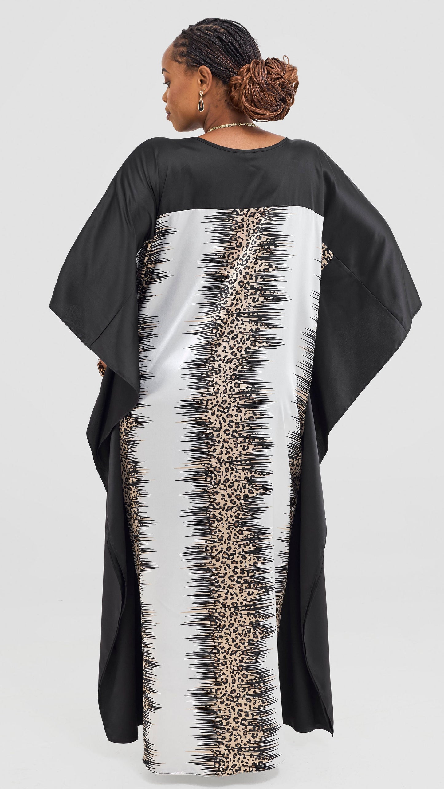 Vivo Keza Satin Border Maxi Kaftan - Beige / Cream Animal Print