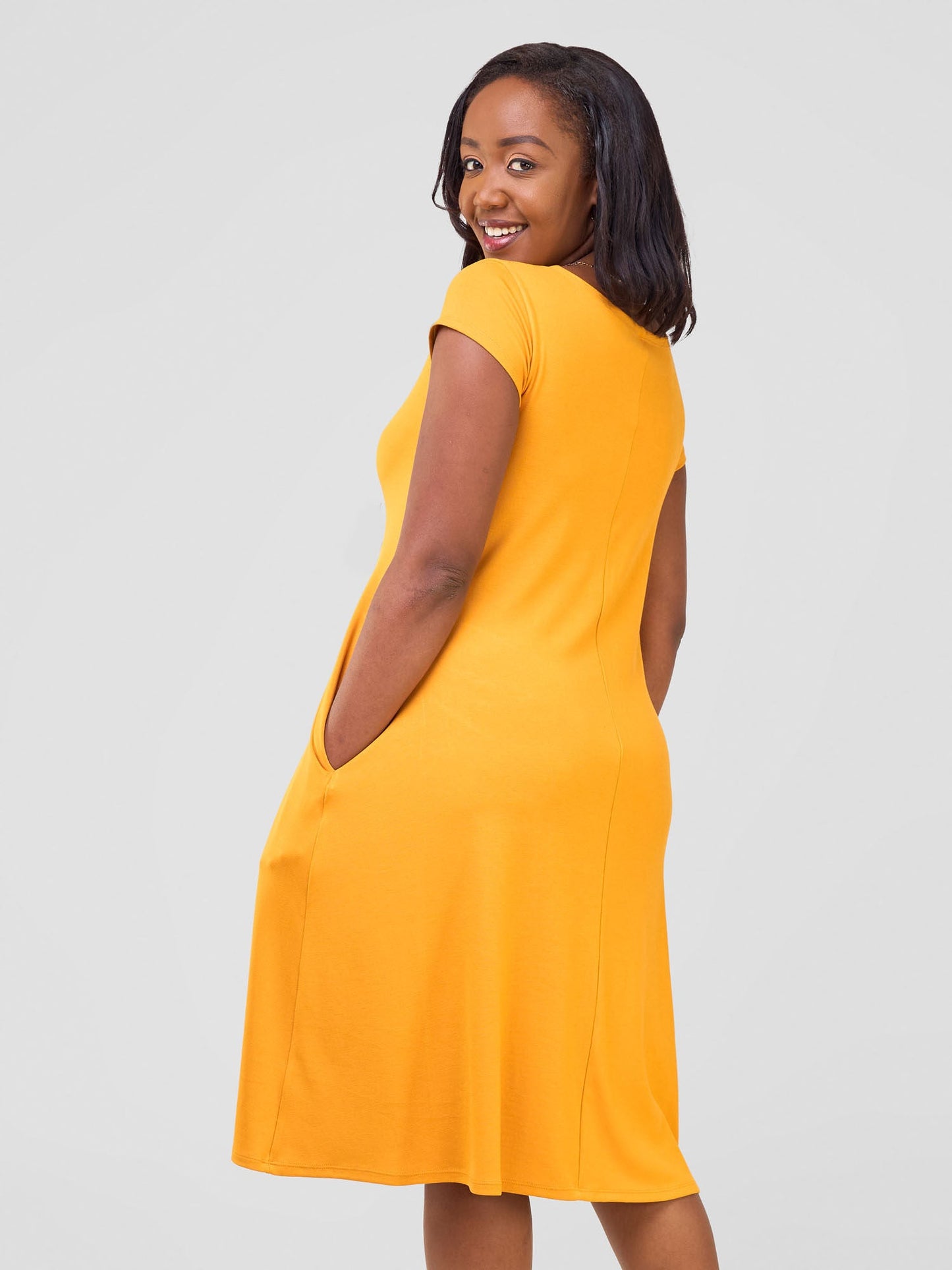 Vivo Leila Cap Sleeve Tent Knee Length Dress - Mustard