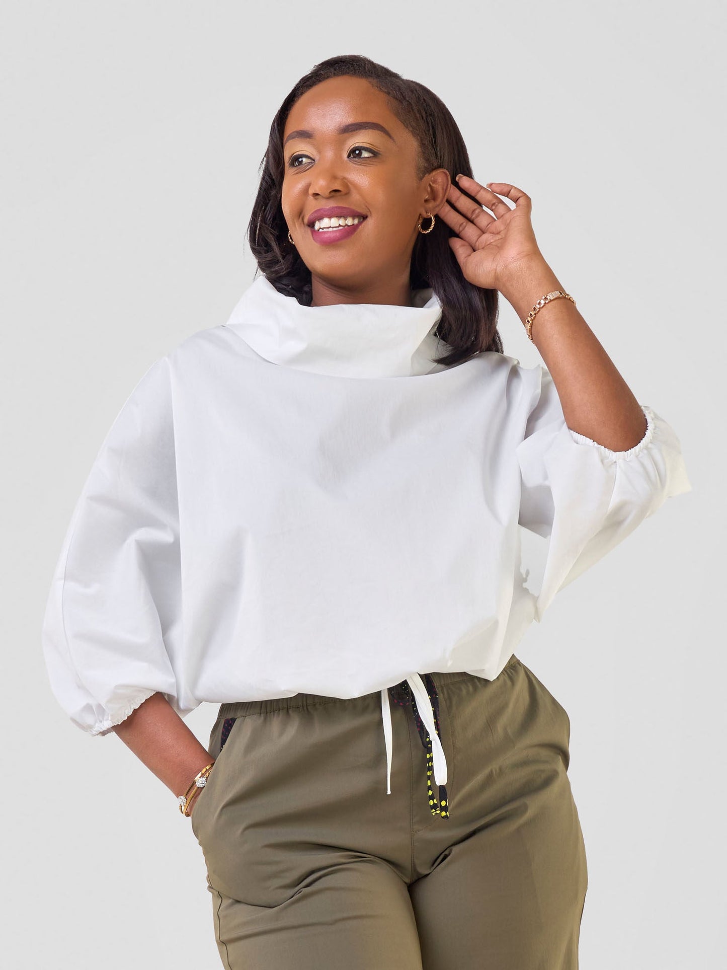 Safari Njano Cowl Top - White