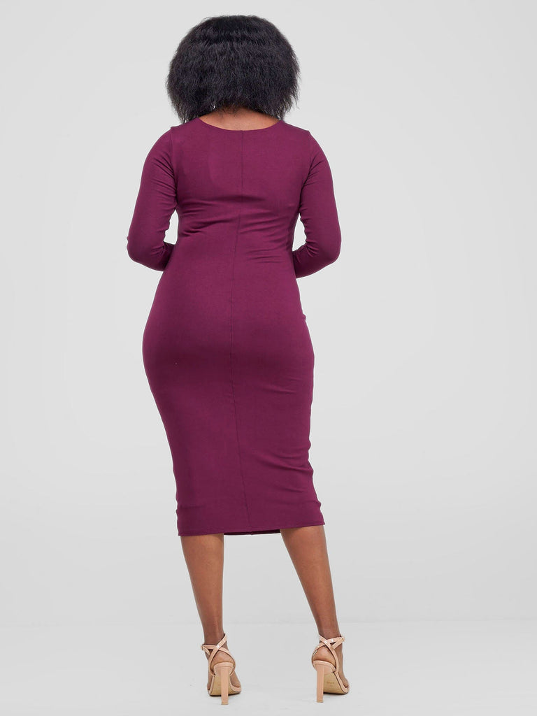 Vivo Hamle Bias Twist Dress - Burgundy