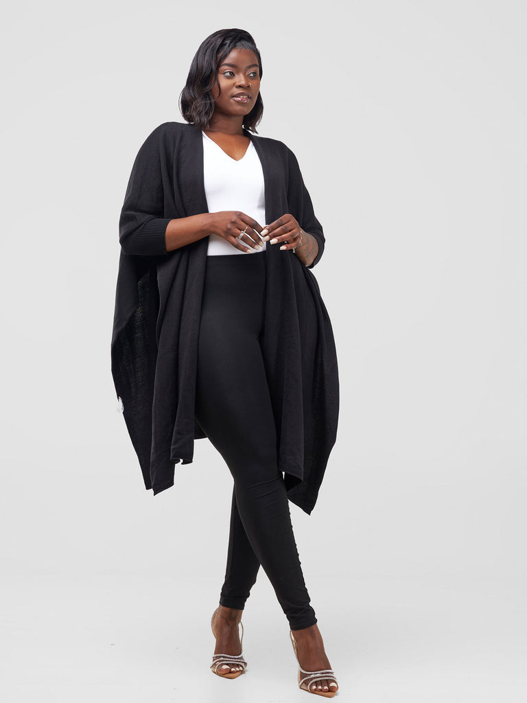 Vivo Cuffed Wrap Poncho - Black