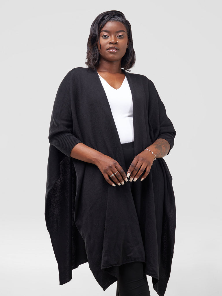 Vivo Cuffed Wrap Poncho - Black