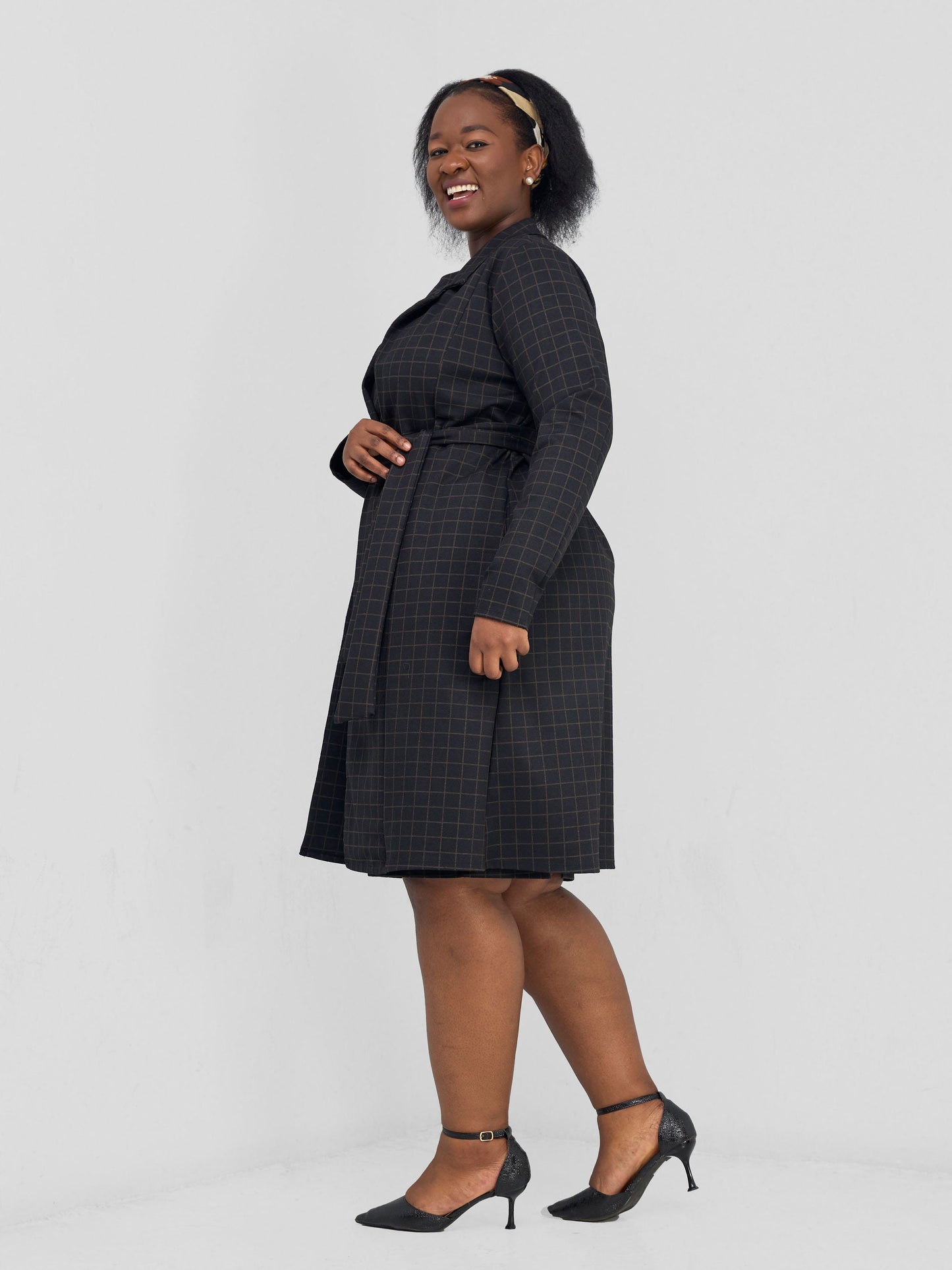 Vivo Paji Trench Coat - Taupe Checkered Print