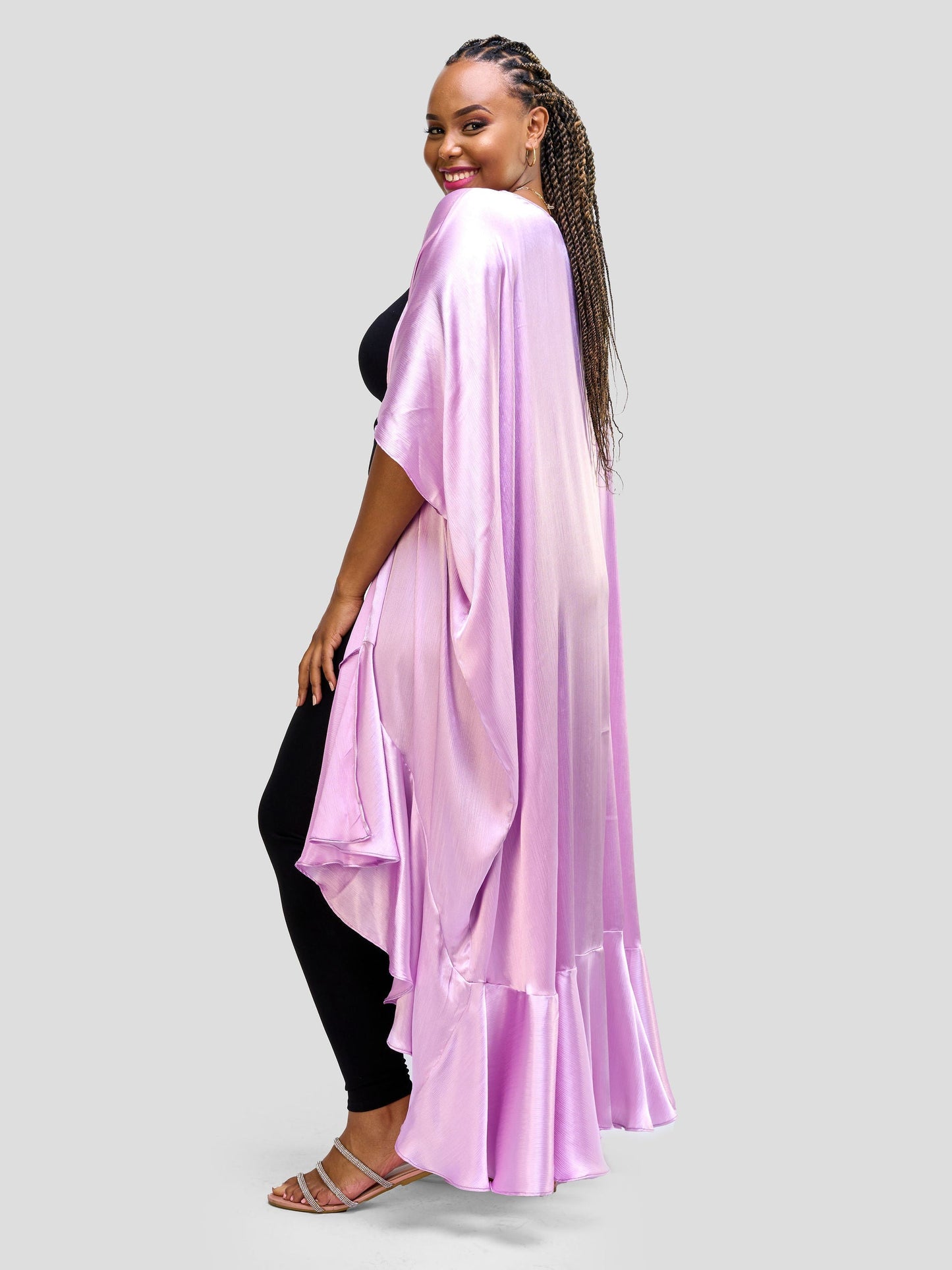 Vivo Nimali Satin Flounce Kimono - Lilac