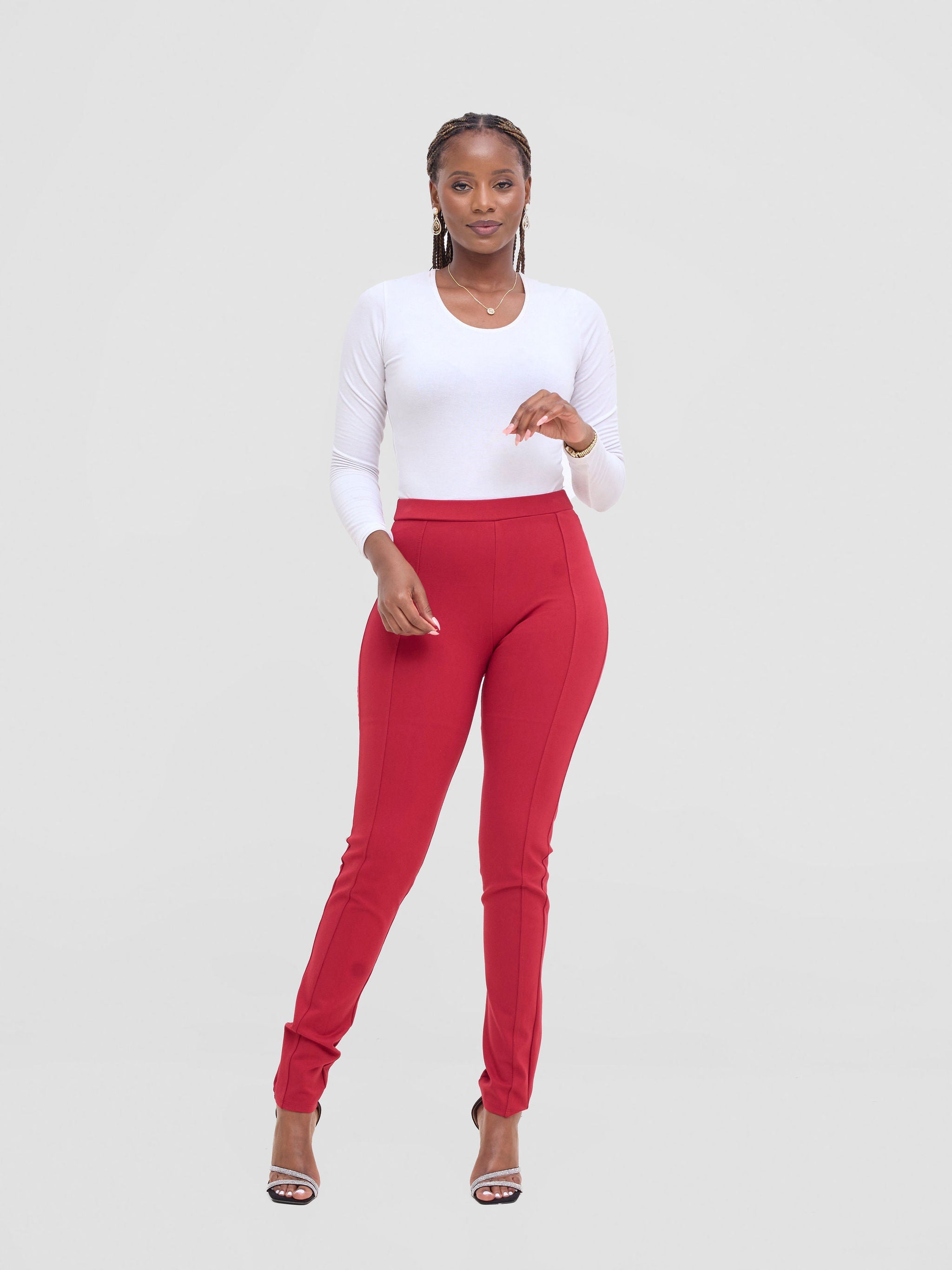 Vivo Basic Panelled Leisure Pants - Wine Red