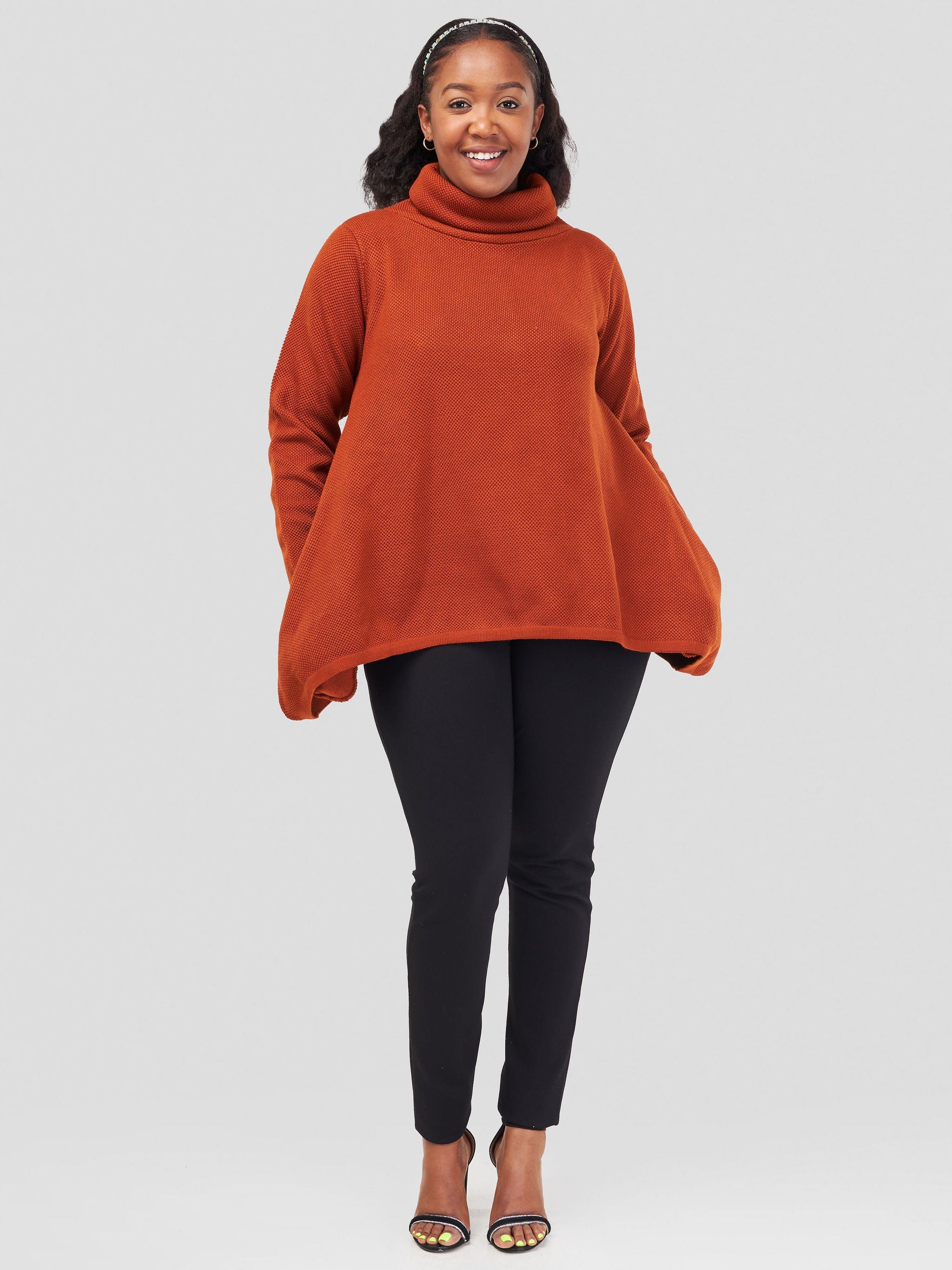 Vivo Cowl Neck Knit Sweater - Rust