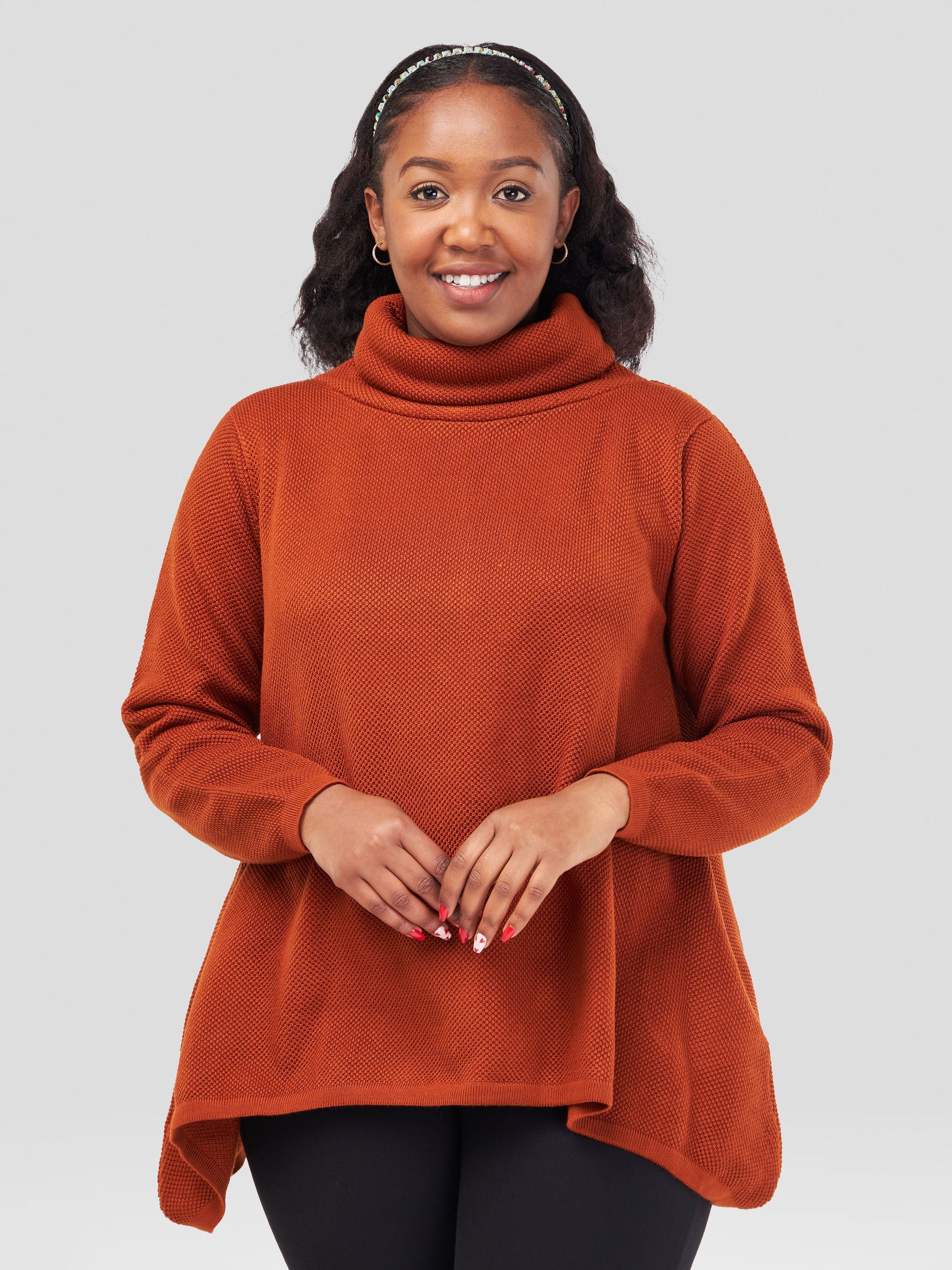 Vivo Cowl Neck Knit Sweater - Rust