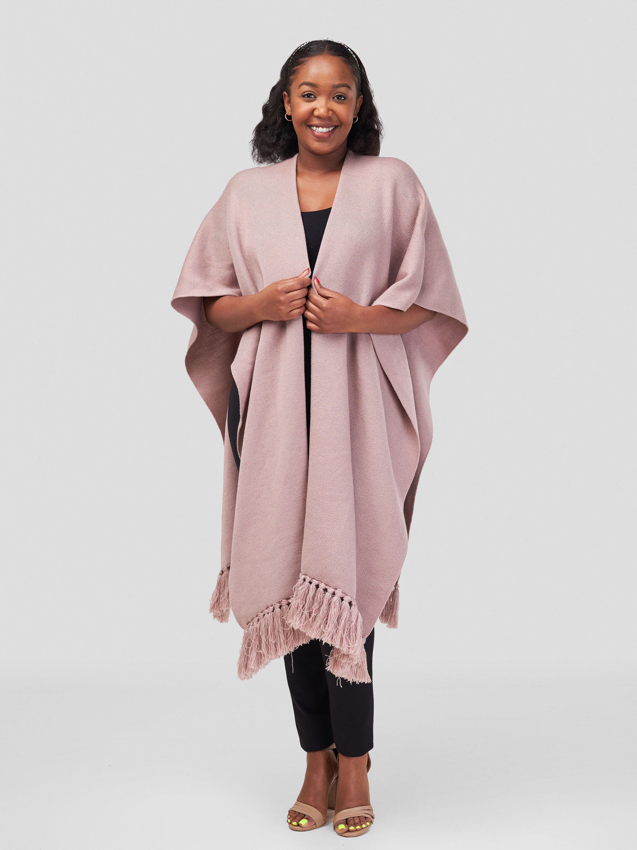 Vivo Basic Double Layered Wrap Poncho - Light Taupe