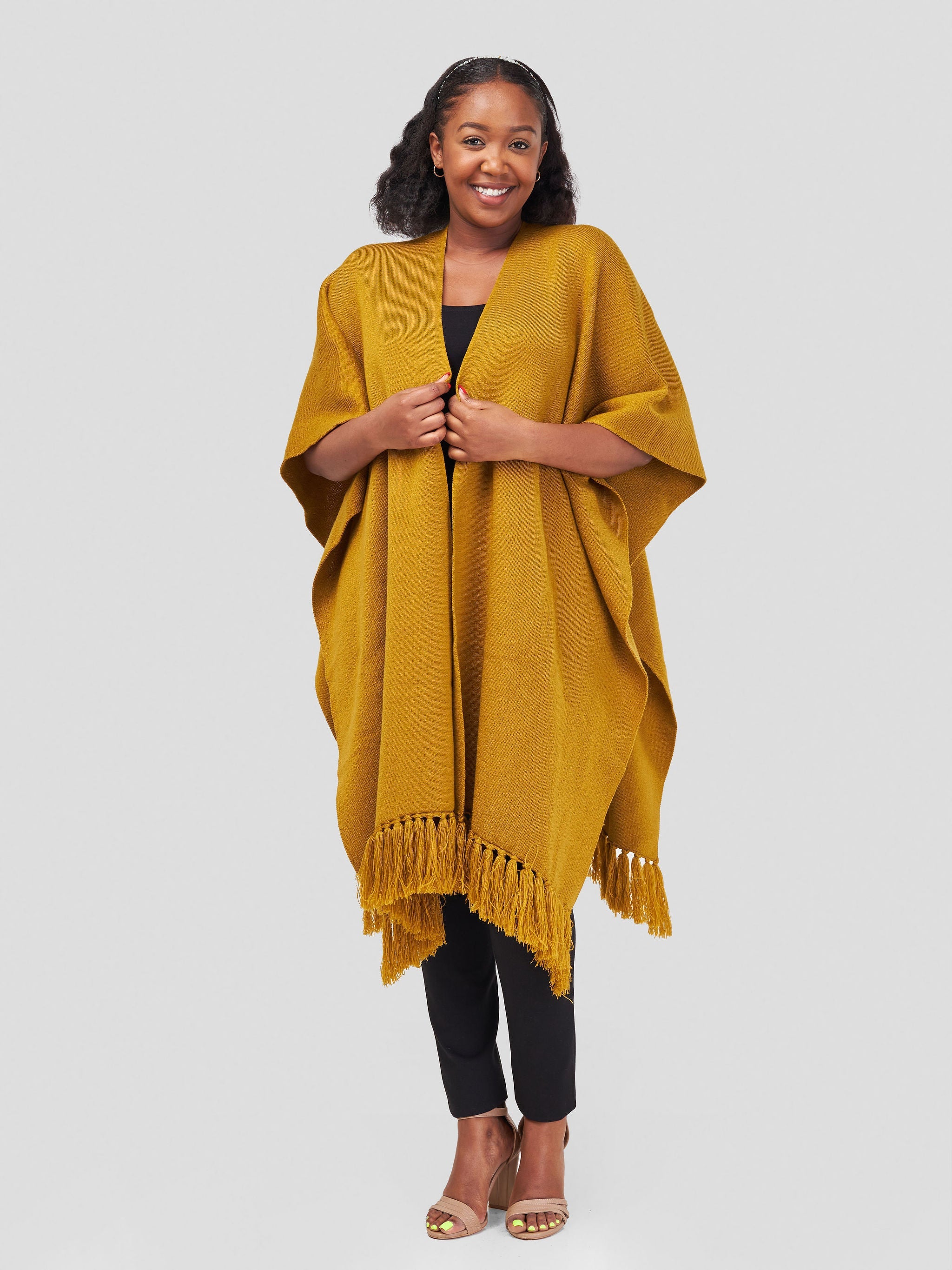 Vivo Basic Double Layered Wrap Poncho - Dark Mustard