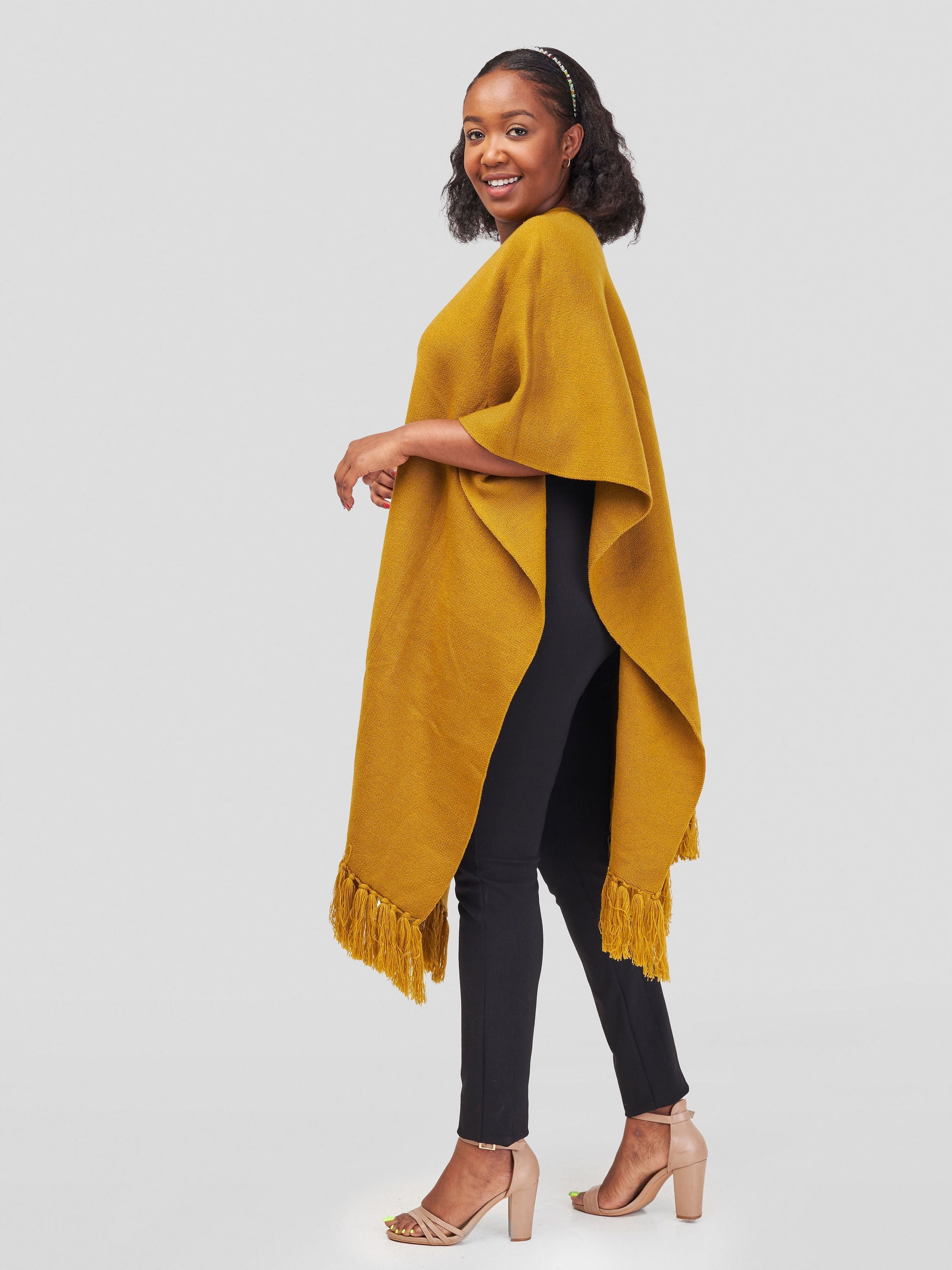 Vivo Basic Double Layered Wrap Poncho - Dark Mustard