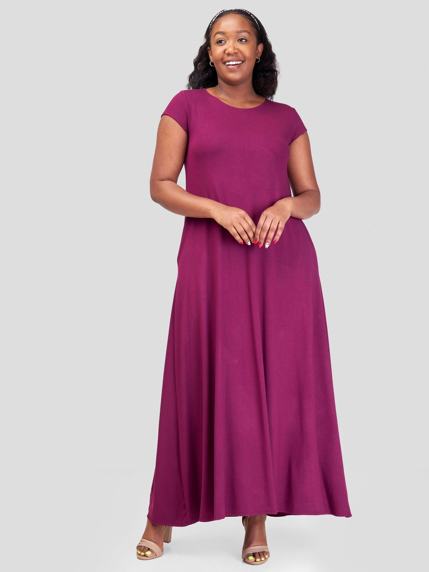 Vivo Leila Cap Sleeve Tent Maxi Dress - Burgundy