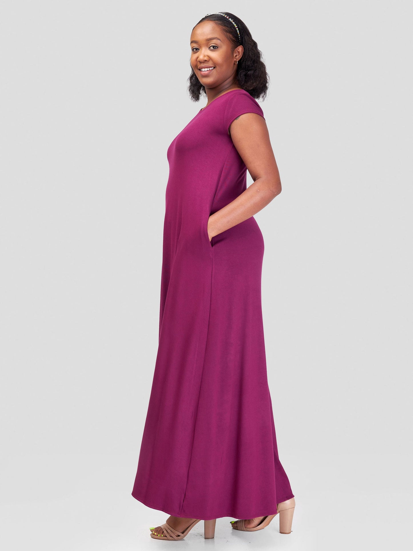 Vivo Leila Cap Sleeve Tent Maxi Dress - Burgundy