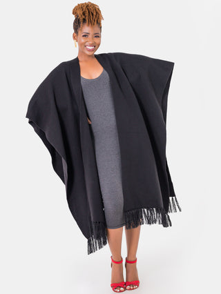 Vivo Basic Double Layered Wrap Poncho - Black