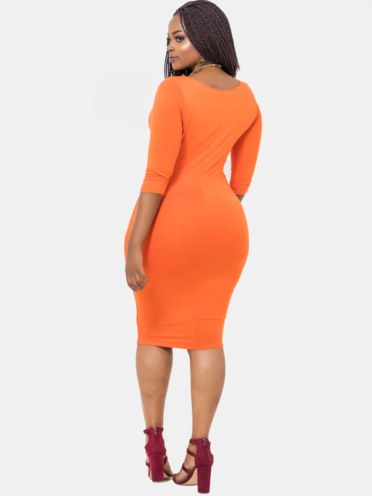 Vivo Basic 3/4 Sleeve Double Layered Bodycon Dress - Orange