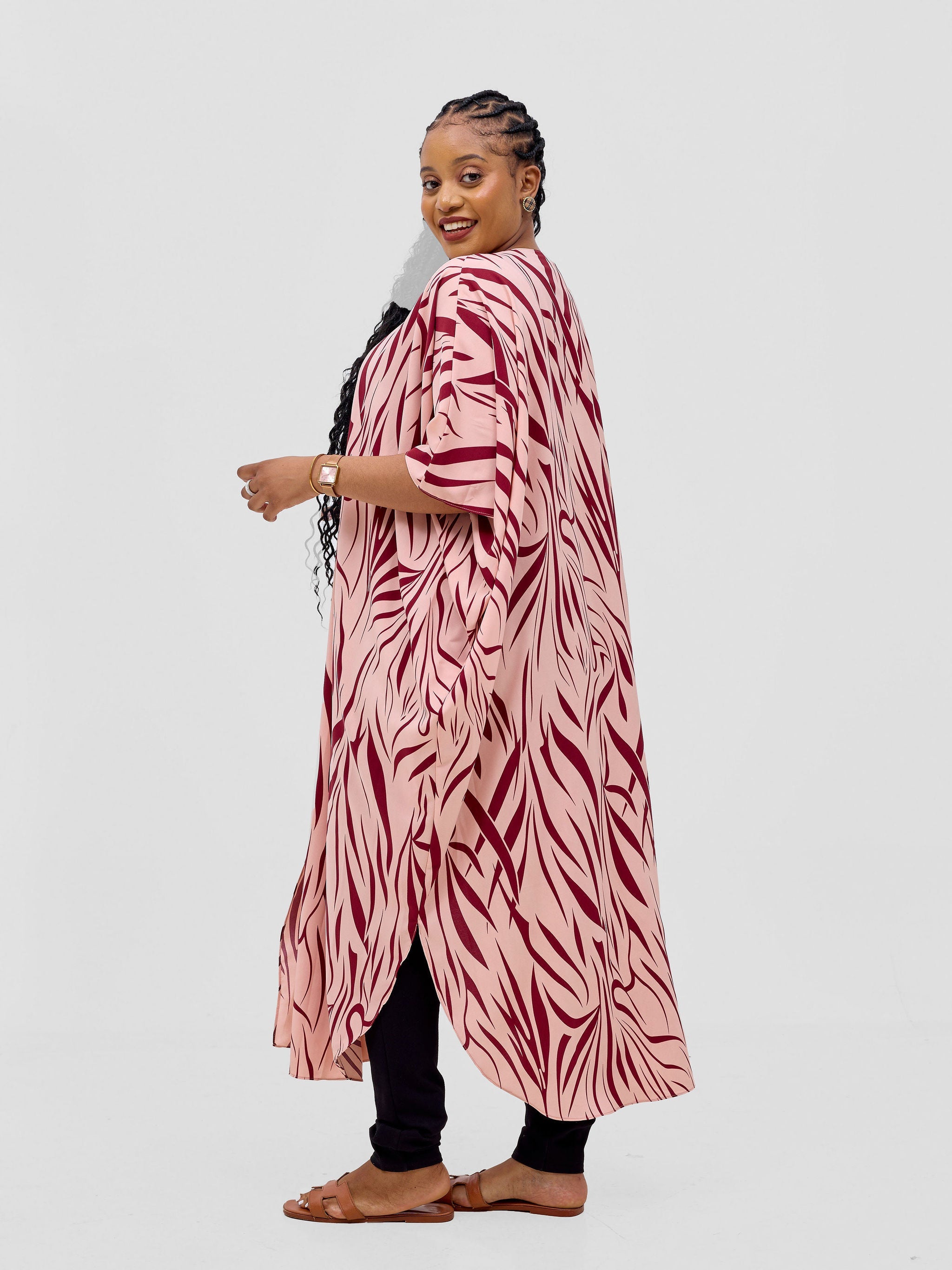 Vivo Basic Open Kaftan - Peach / Maroon