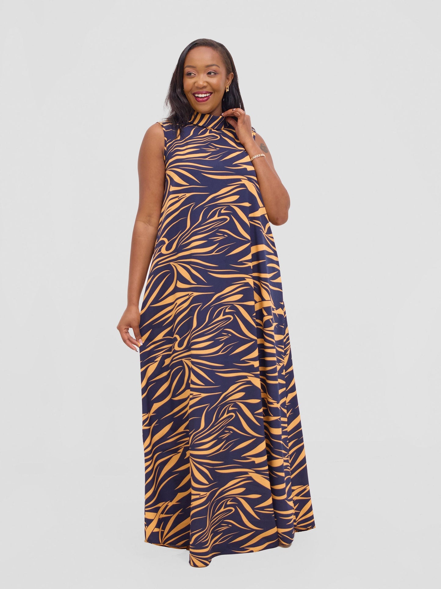 Vivo Bissa Reversible Maxi Dress - Navy / Orange Print