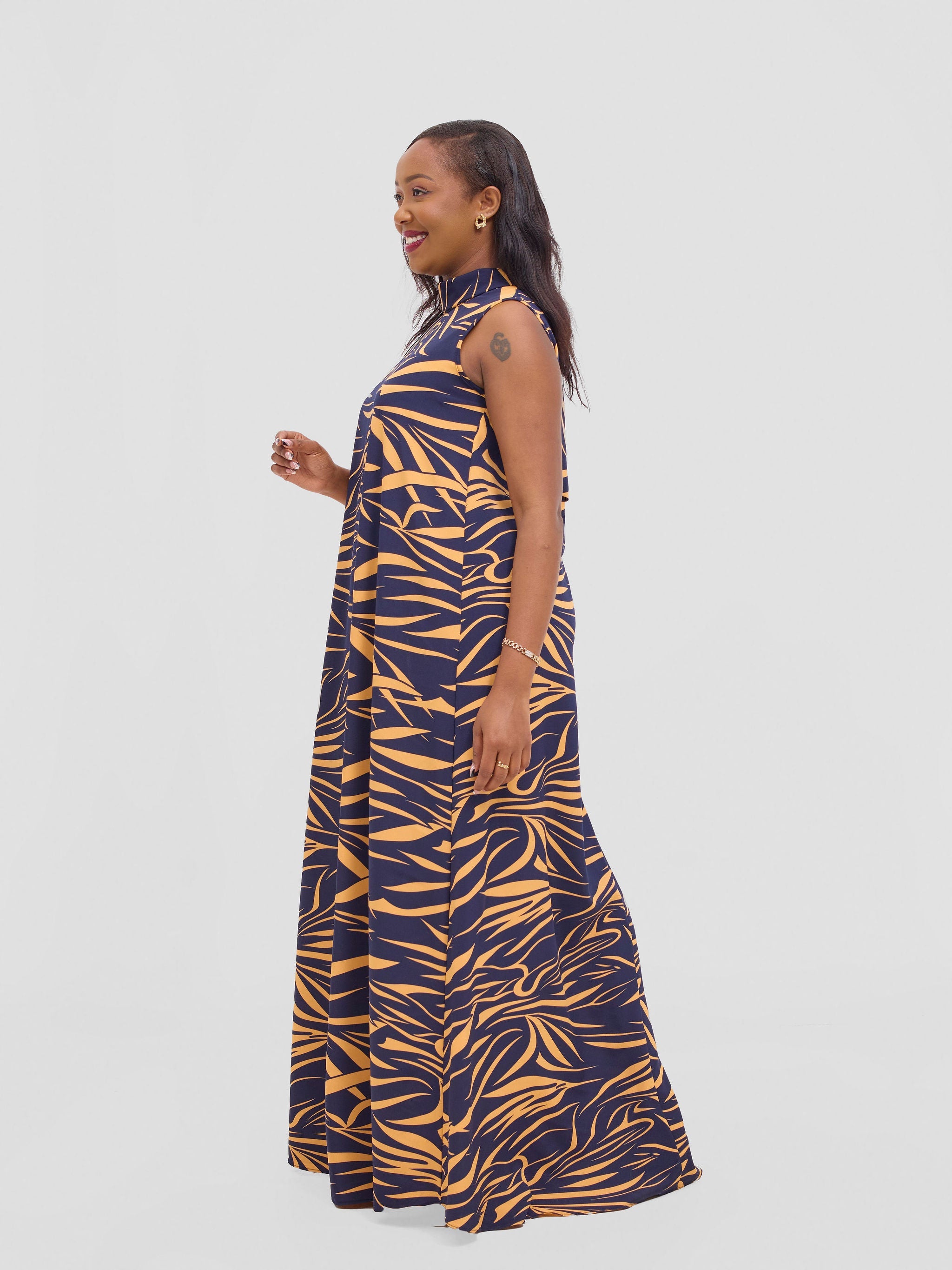 Vivo Bissa Reversible Maxi Dress - Navy / Orange Print