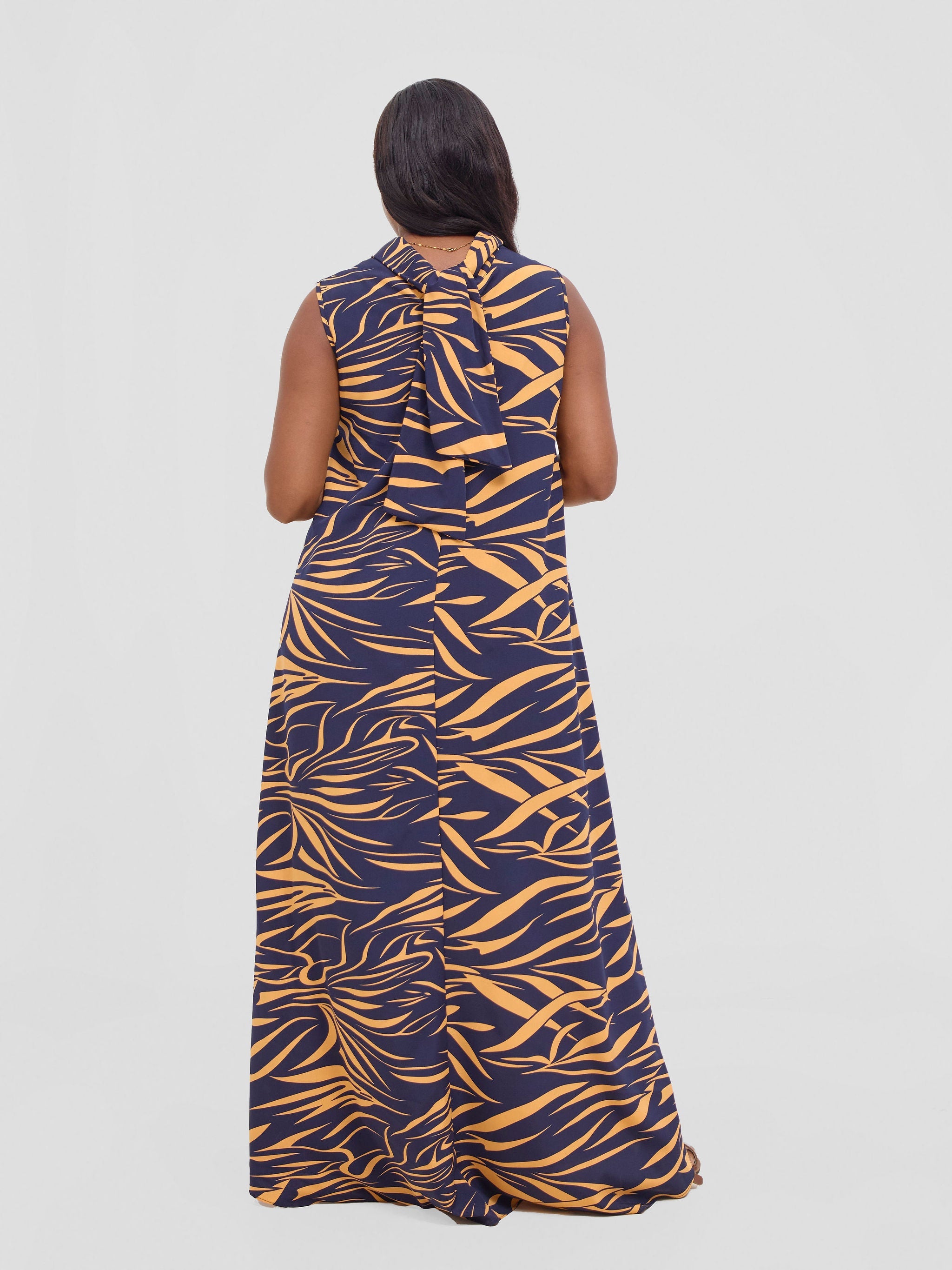 Vivo Bissa Reversible Maxi Dress - Navy / Orange Print