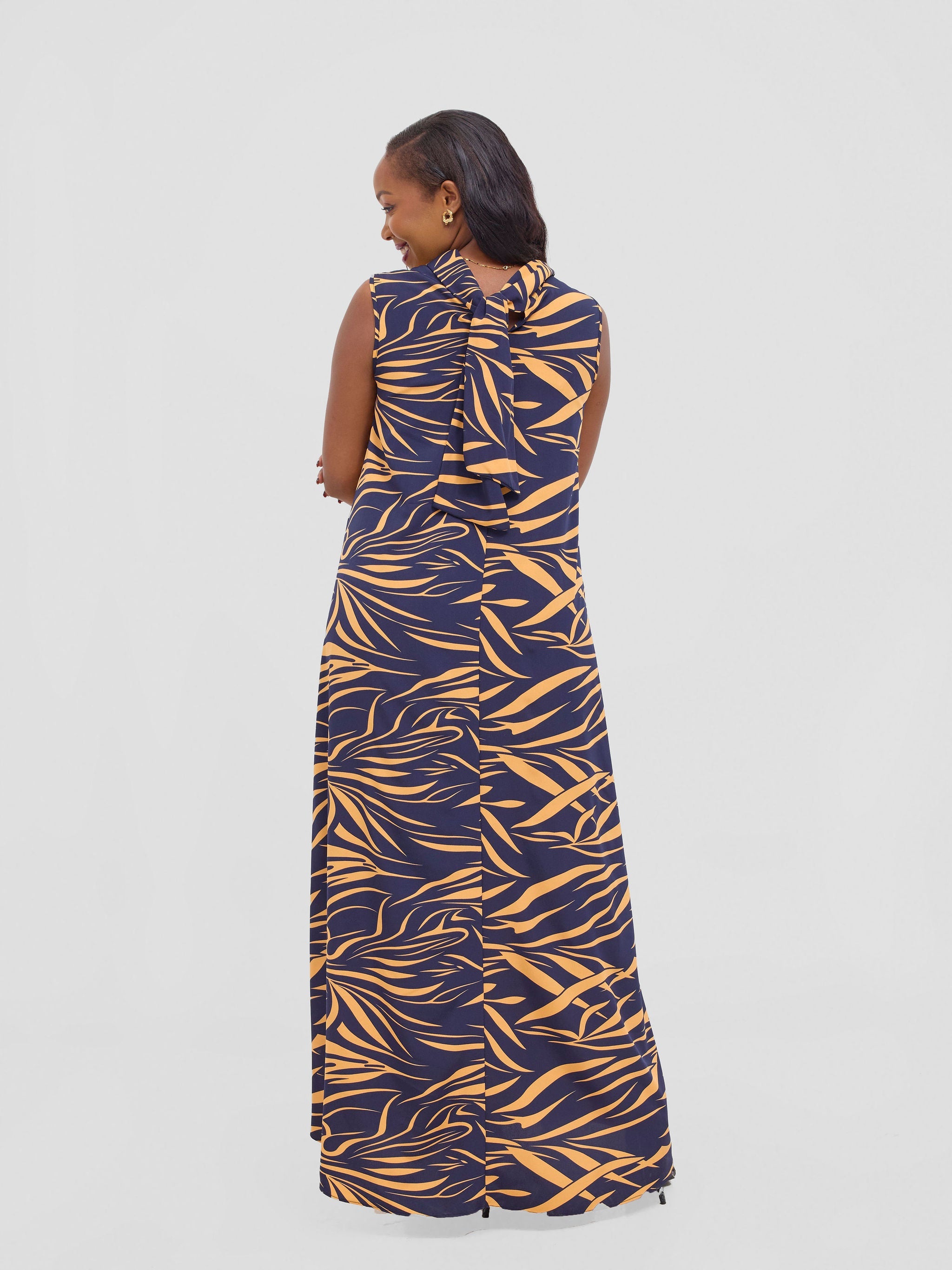 Vivo Bissa Reversible Maxi Dress - Navy / Orange Print