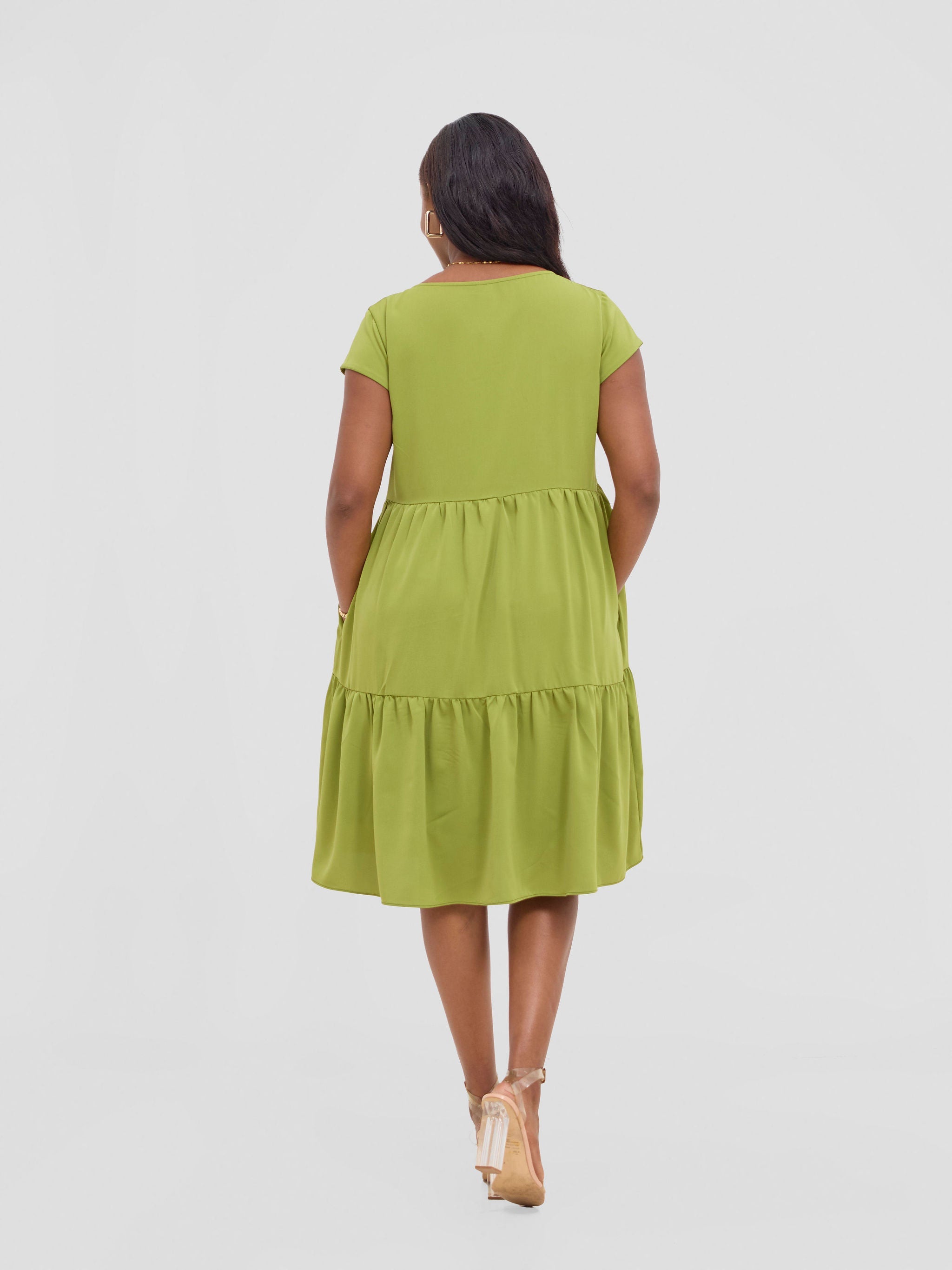 Vivo Pelia Round Neck Dress - Olive