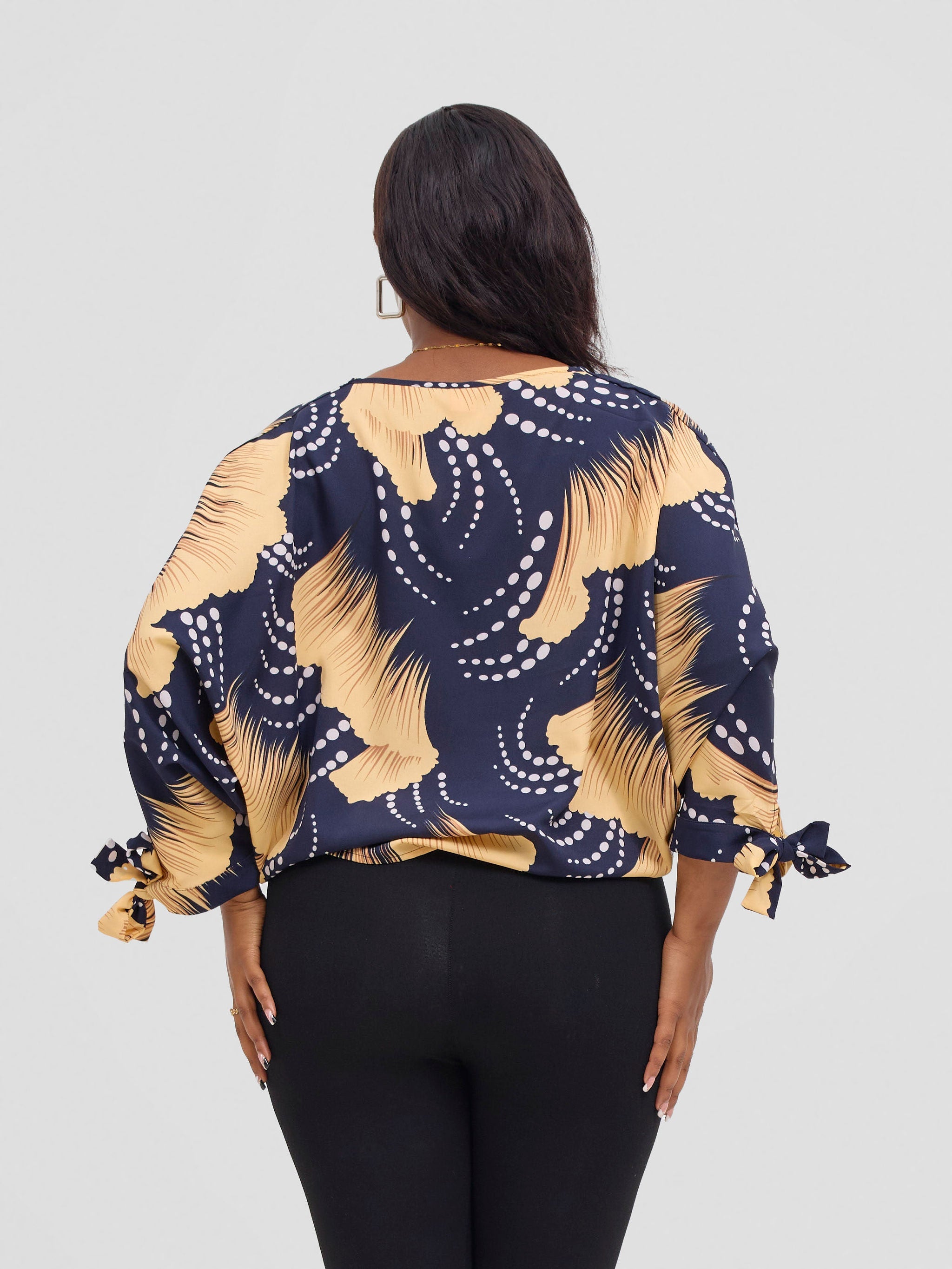 Vivo Sanali Batwing Tie Top -  Navy / White Print