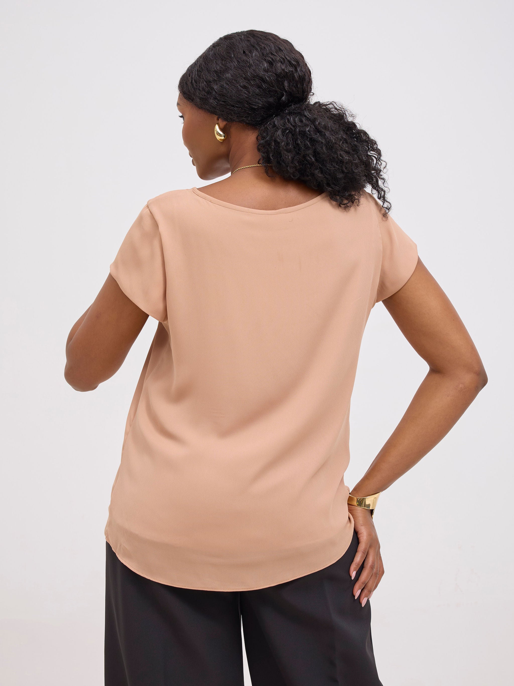 Vivo Basic Chiffon Cap Sleeve Top (Double Layered) - Light Tan