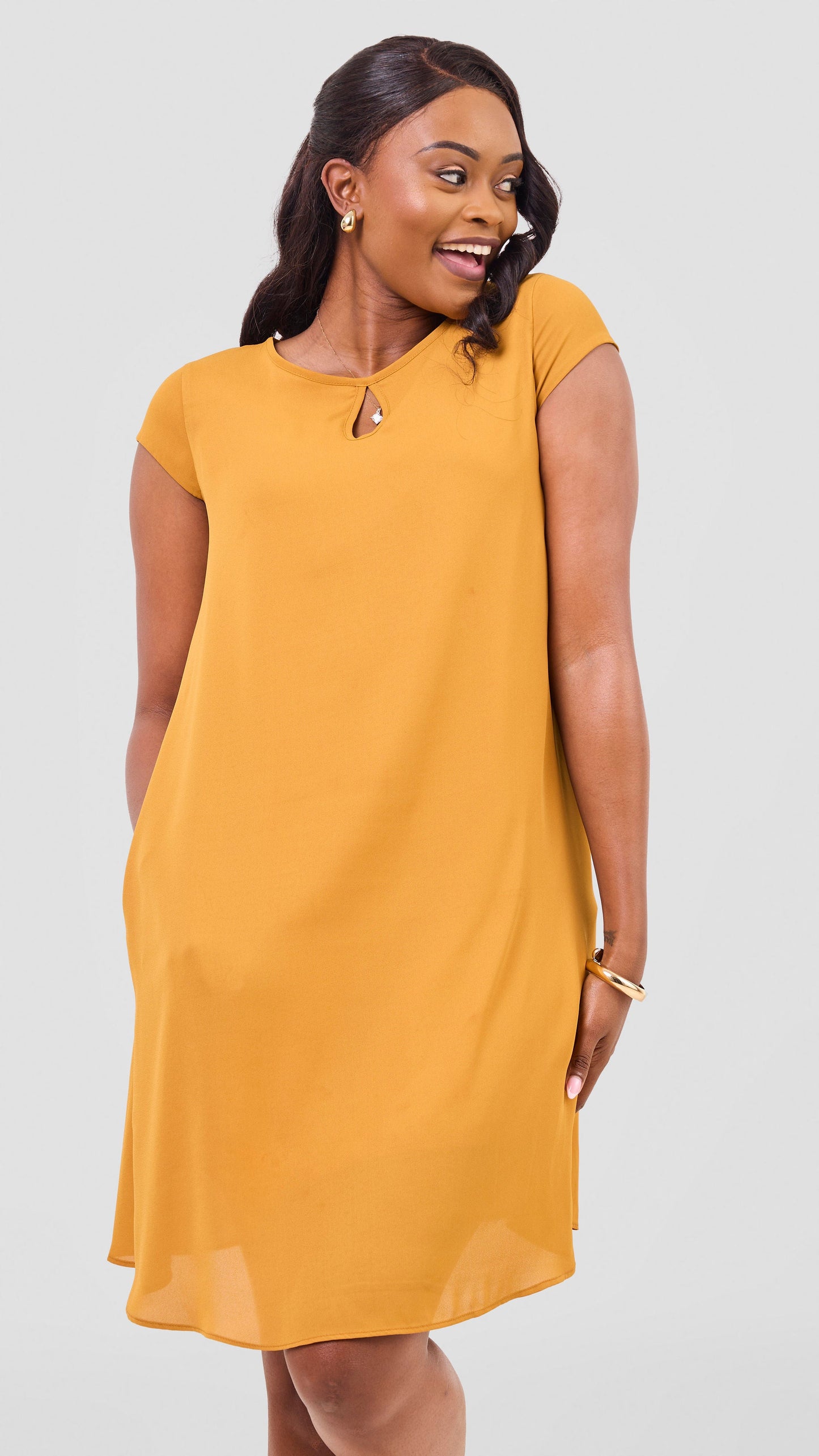 Vivo Sierra Cap Sleeve Tent Chiffon Dress - Mustard