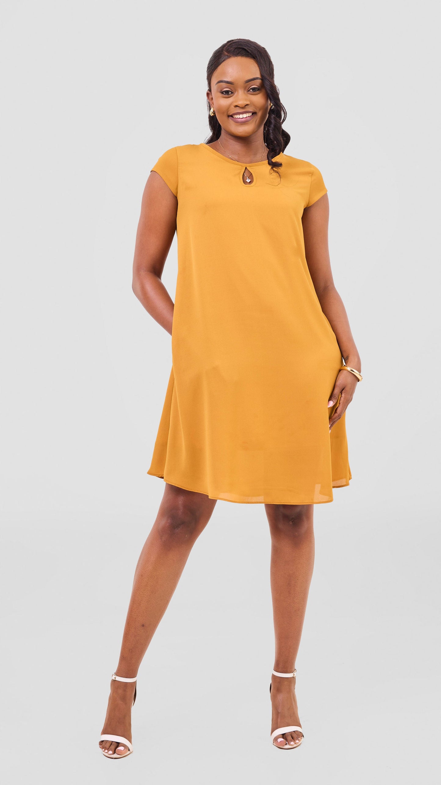 Vivo Sierra Cap Sleeve Tent Chiffon Dress - Mustard