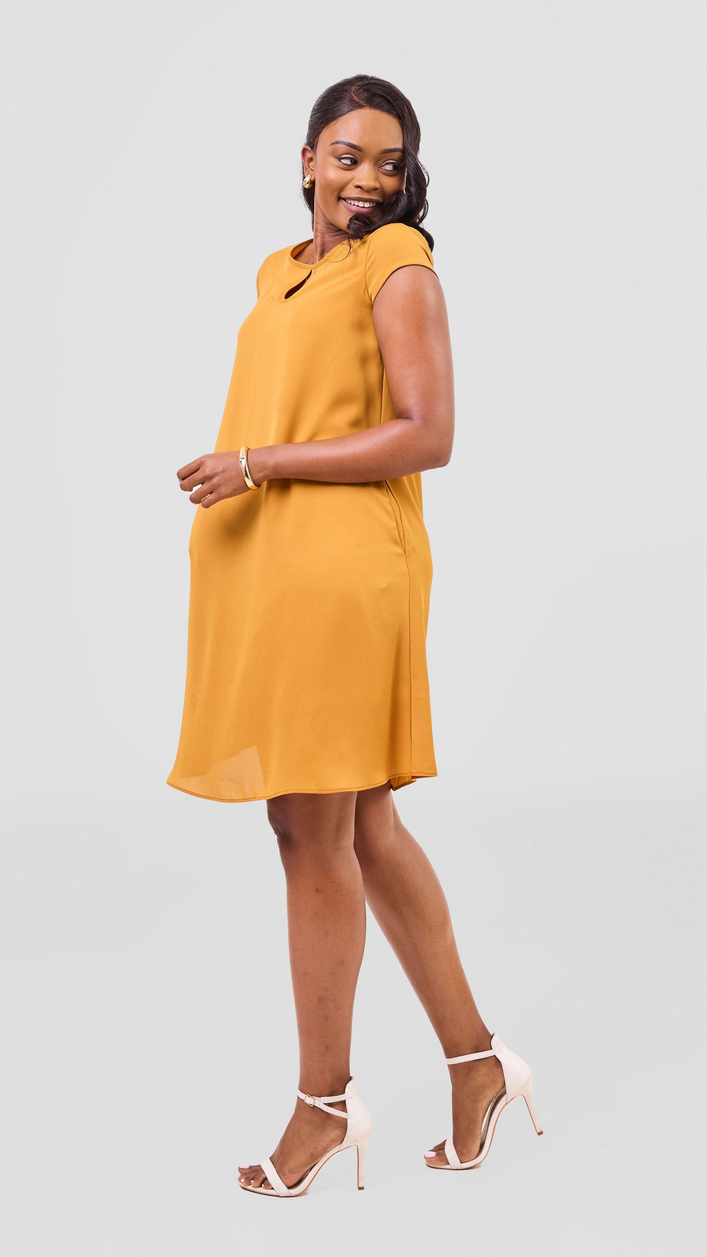Vivo Sierra Cap Sleeve Tent Chiffon Dress - Mustard