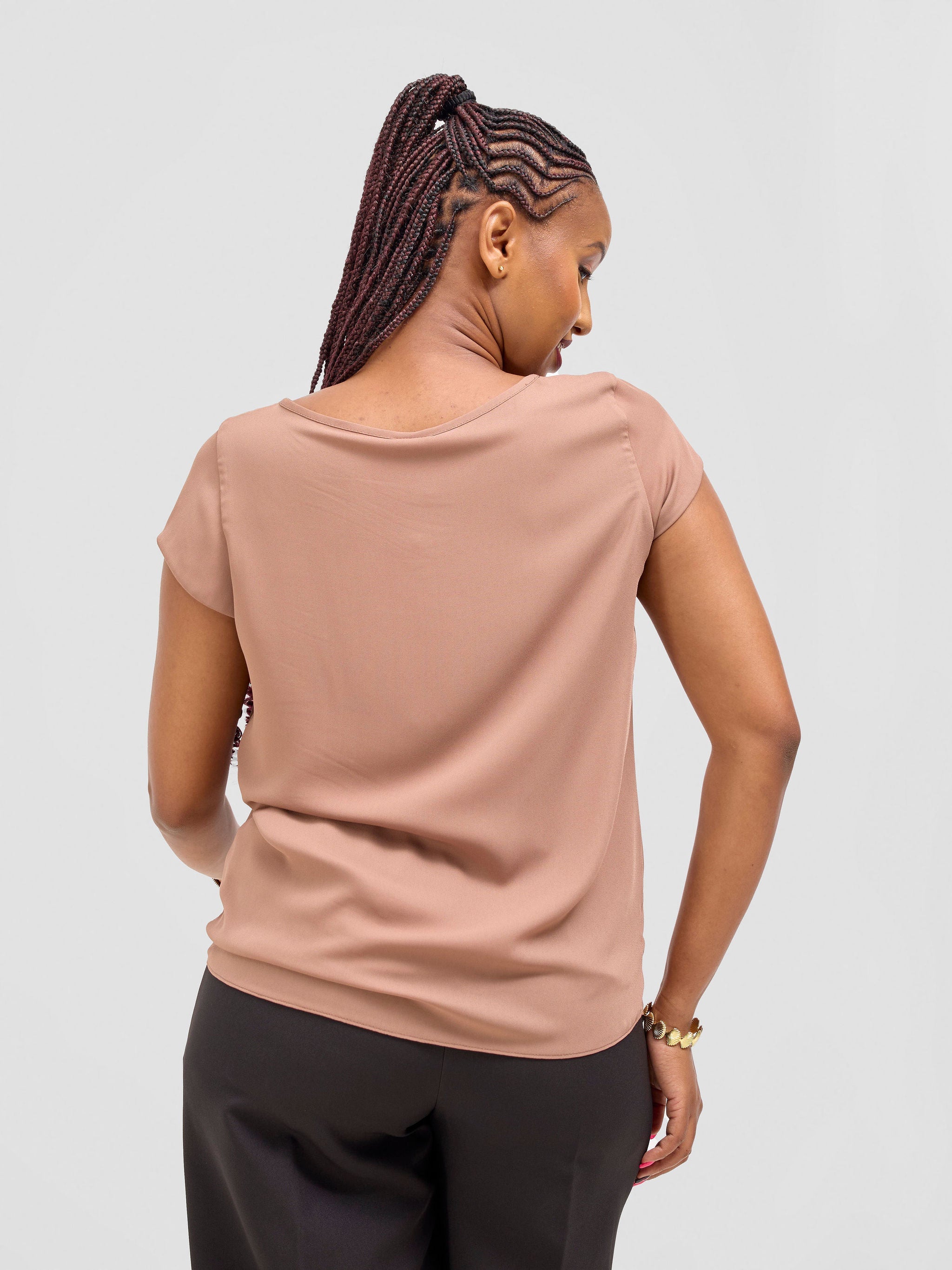 Vivo Basic Chiffon Cap Sleeve Top (Double Layered) - Dark Tan