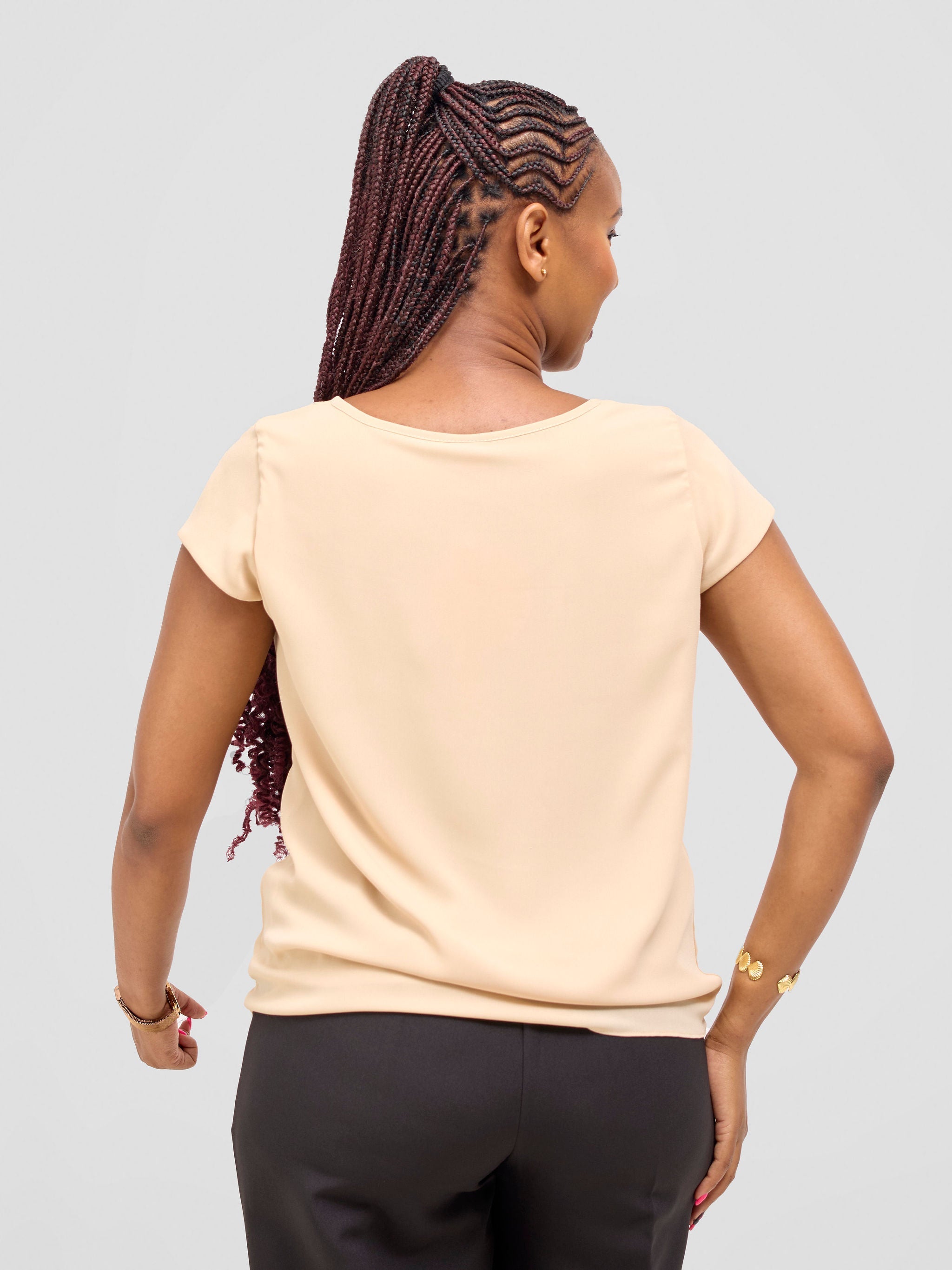 Vivo Basic Chiffon Cap Sleeve Top (Double Layered) - Cream