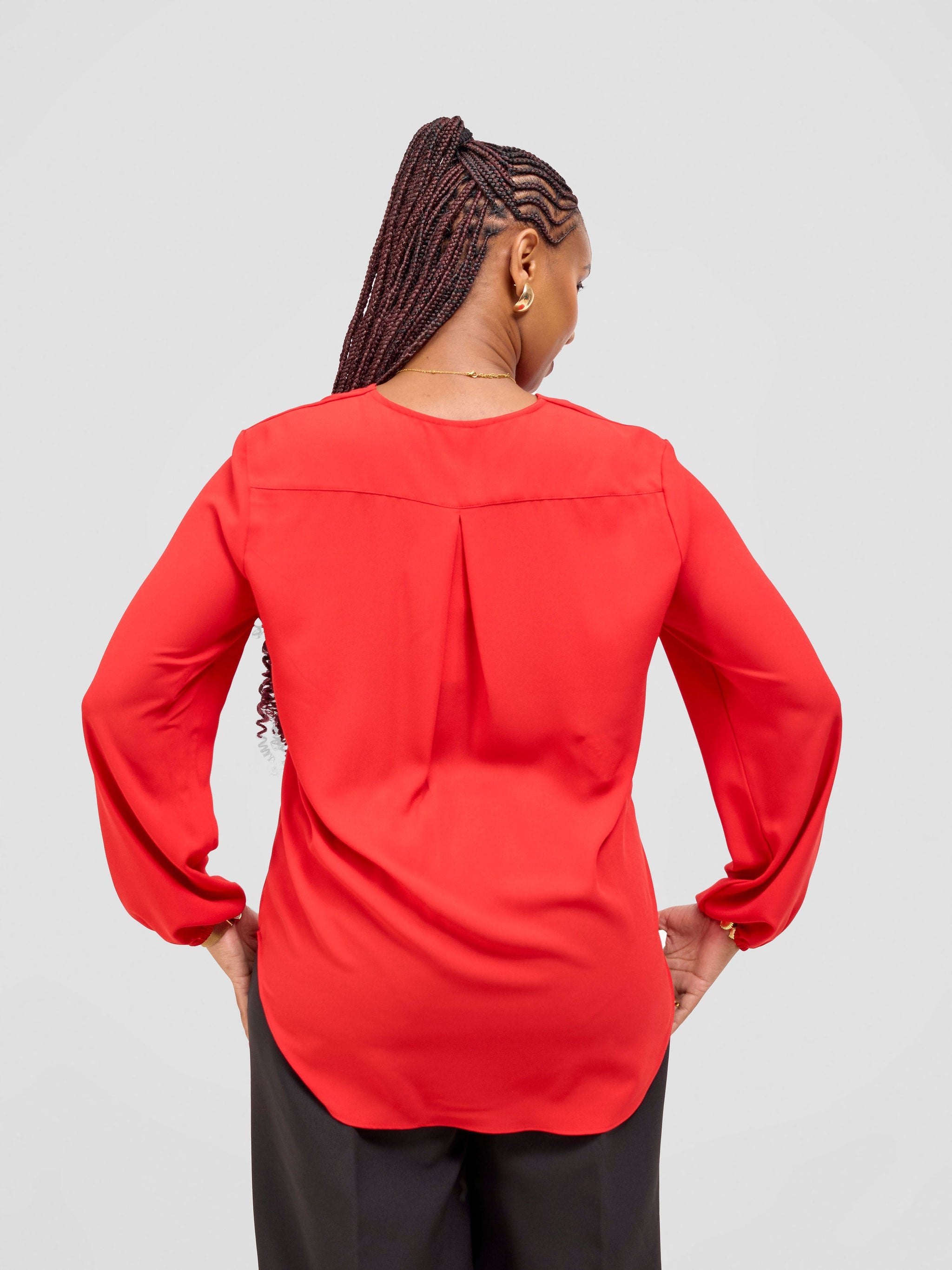 Vivo Dua Long Bishop Sleeve Top - Red