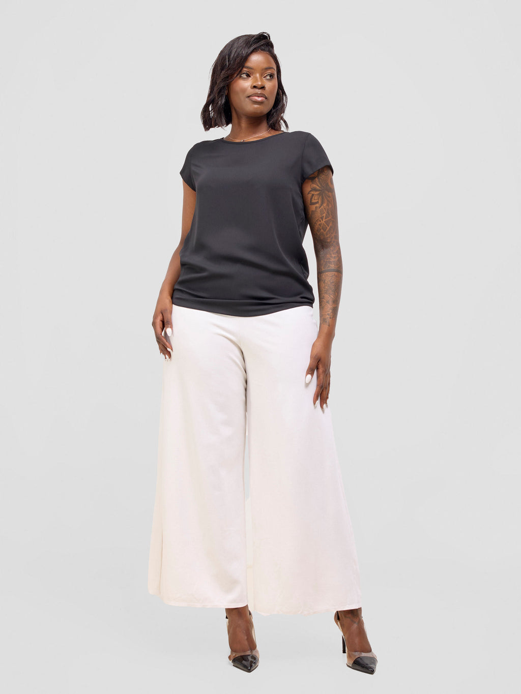 Vivo Basic Chiffon Cap Sleeve Top (Double Layered) - Black