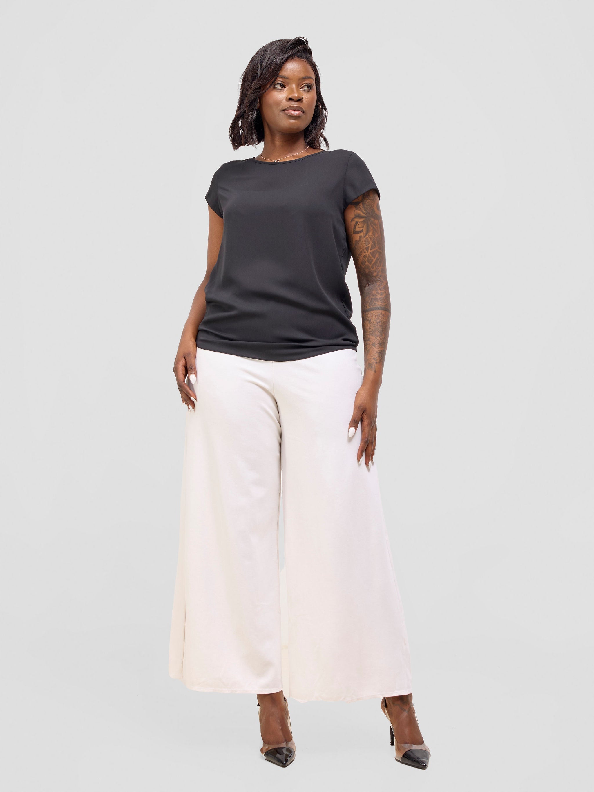 Vivo Basic Chiffon Cap Sleeve Top (Double Layered) - Black