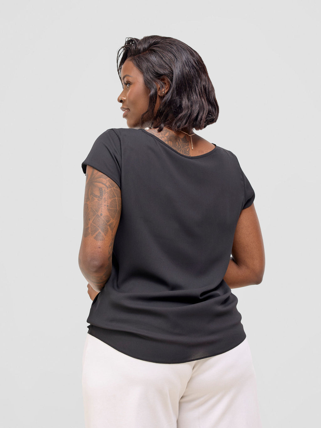 Vivo Basic Chiffon Cap Sleeve Top (Double Layered) - Black