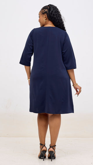 Vivo Kani 3/4 Sleeve Knee Length Dress - Navy
