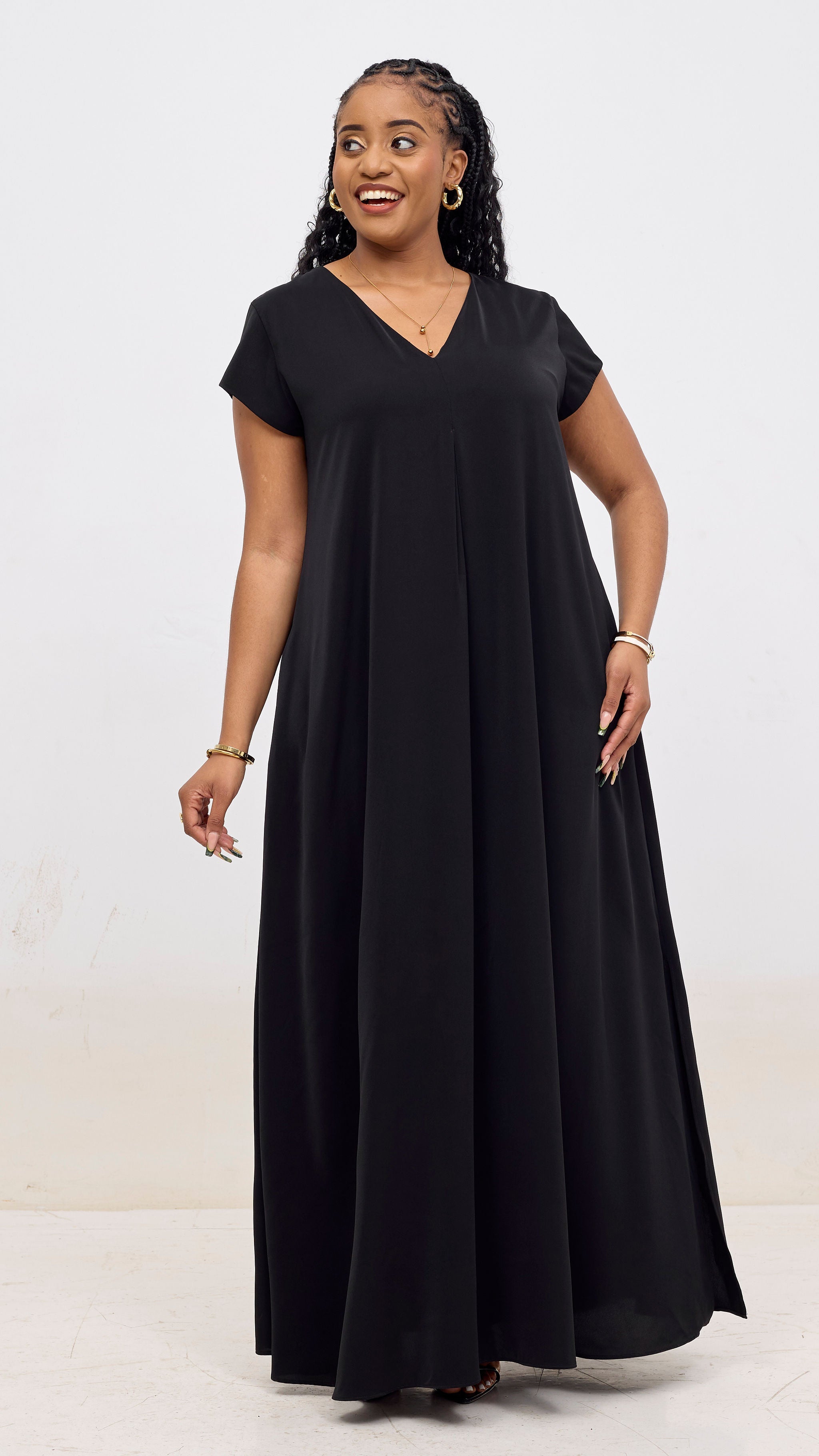 Vivo Kani Cap Sleeve Maxi Dress - Black