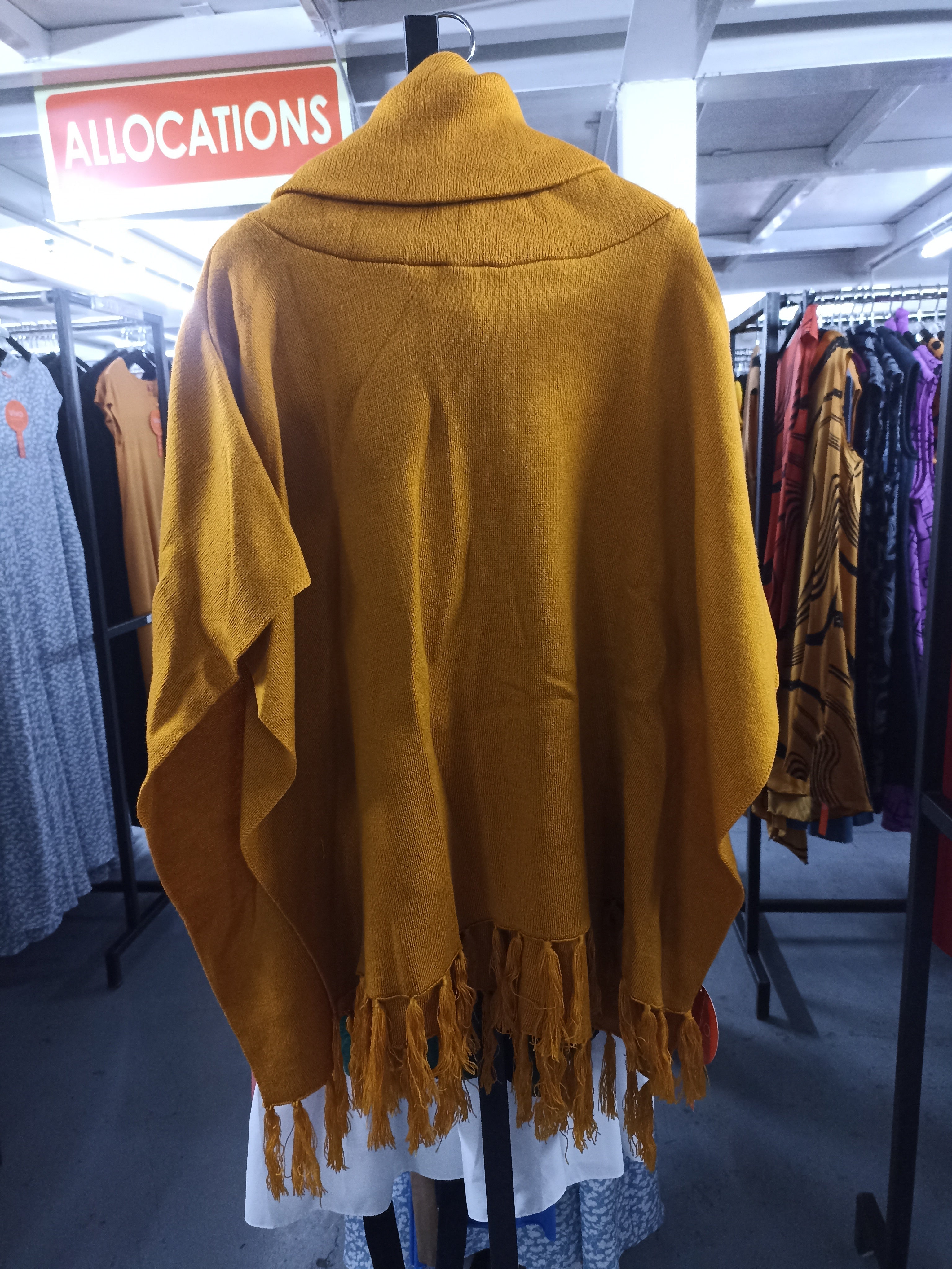 Vivo Turtleneck Knit Fringe Poncho - Mustard