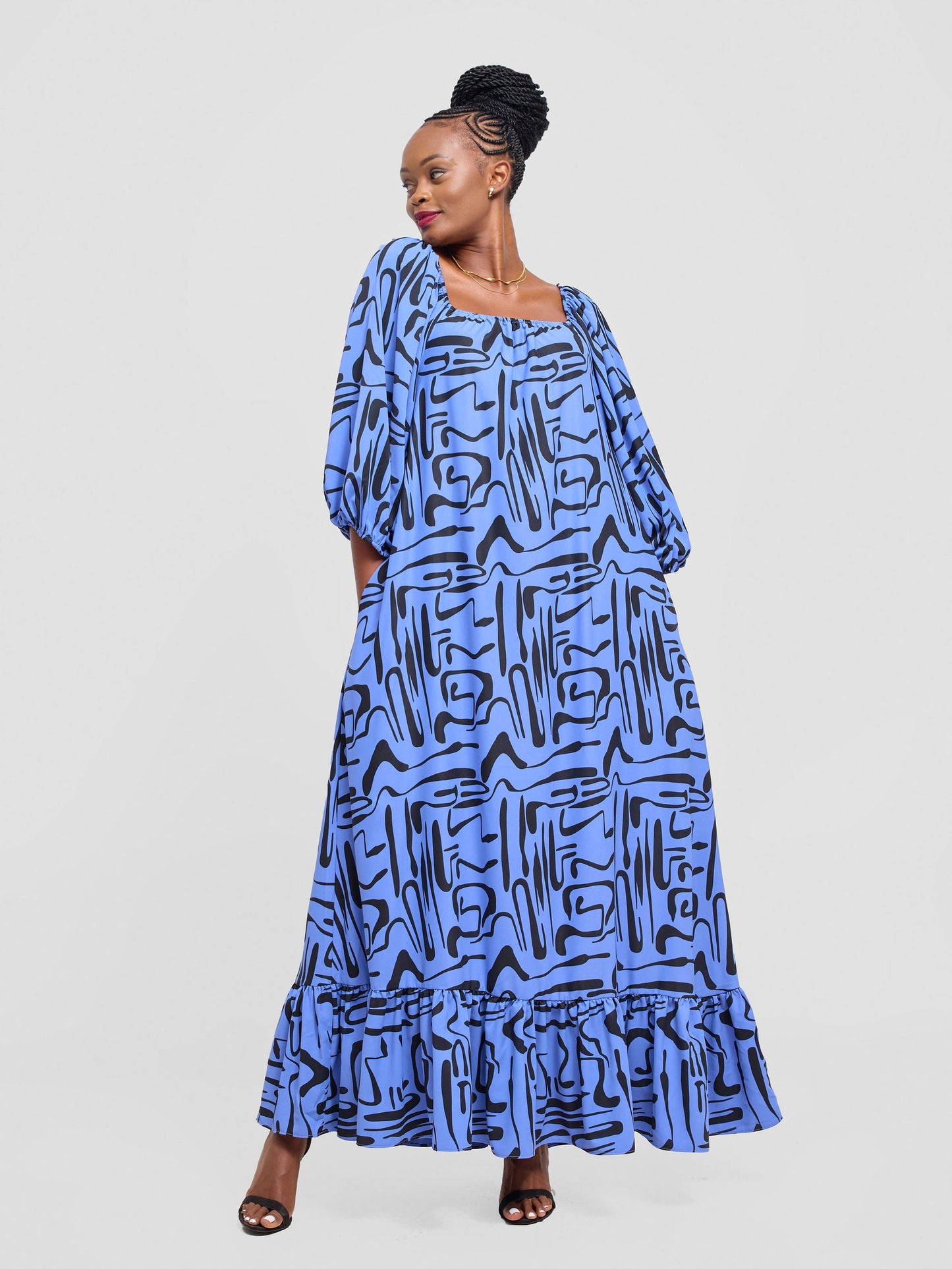 Vivo Serwa Square Neck Maxi Dress - Blue / Black Sera Print