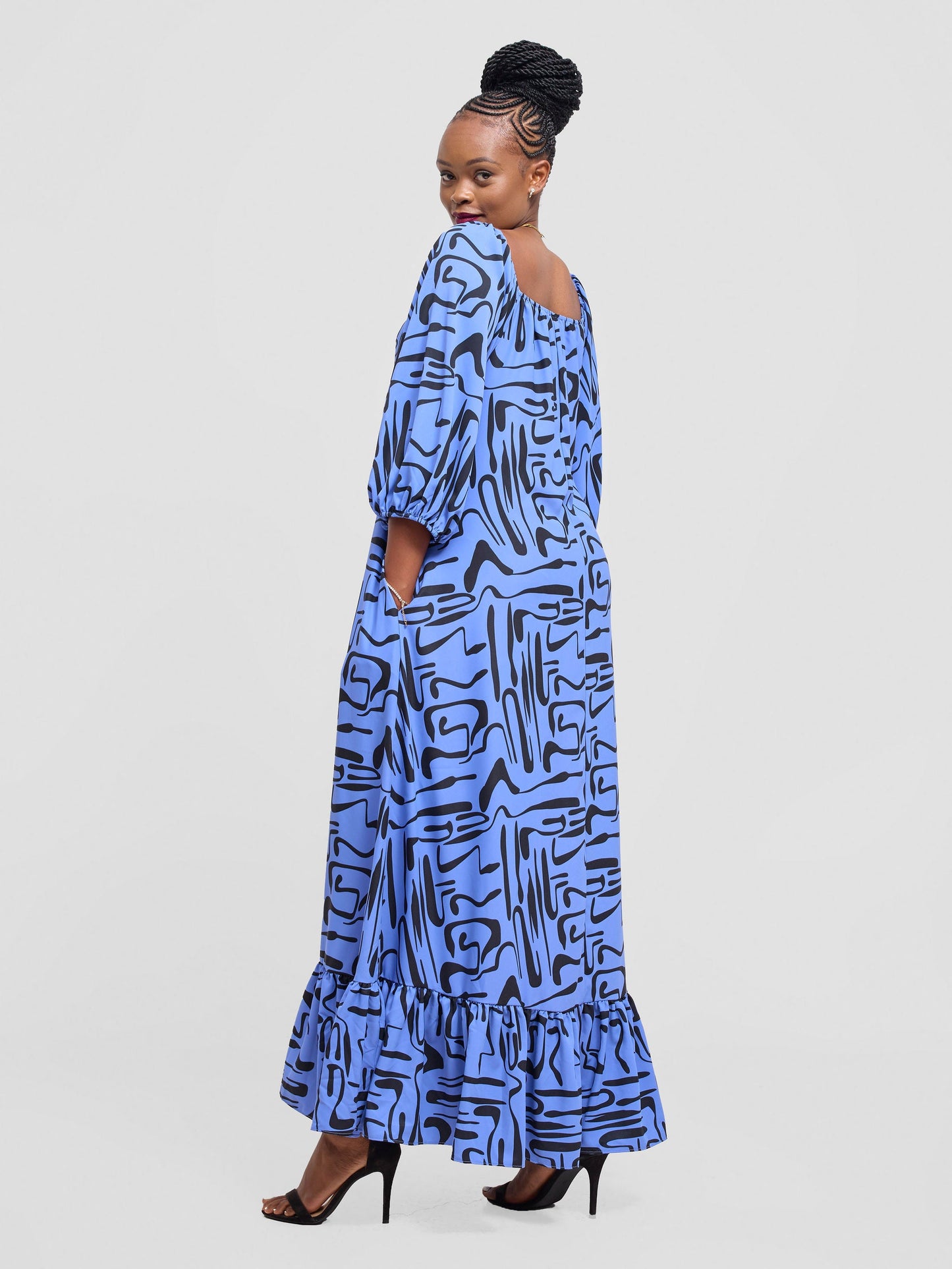 Vivo Serwa Square Neck Maxi Dress - Blue / Black Sera Print